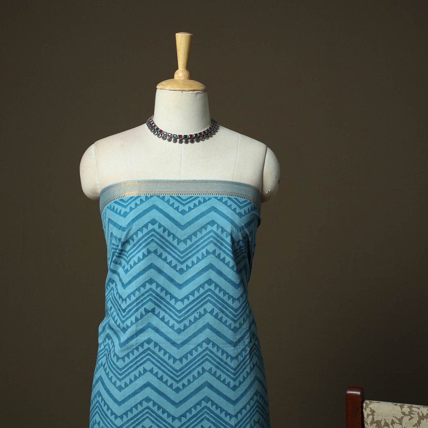Hand block print mangalagiri cotton 3pc unstitched dress