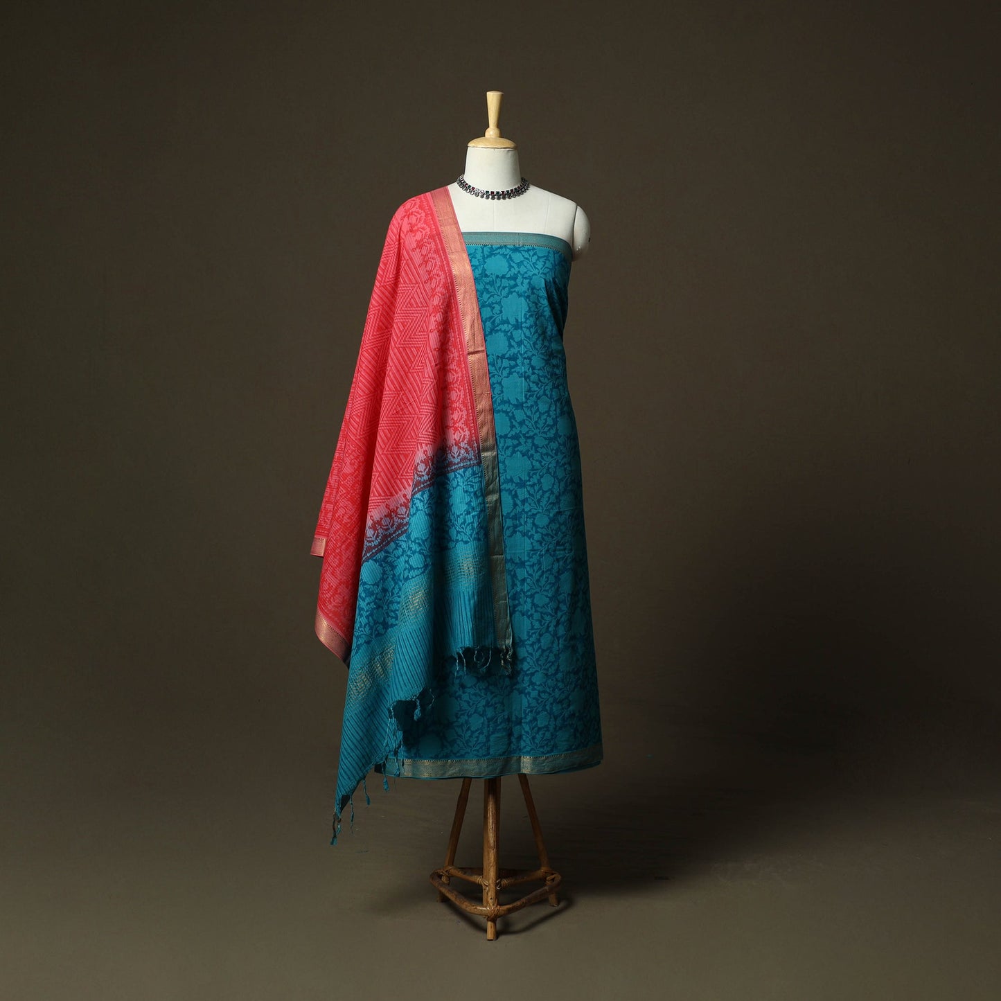Hand block print mangalagiri cotton 3pc unstitched dress