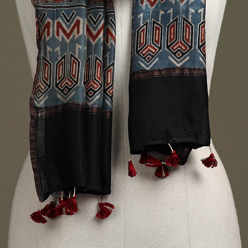 Hand natural dyed chanderi silk stole with tassels 18