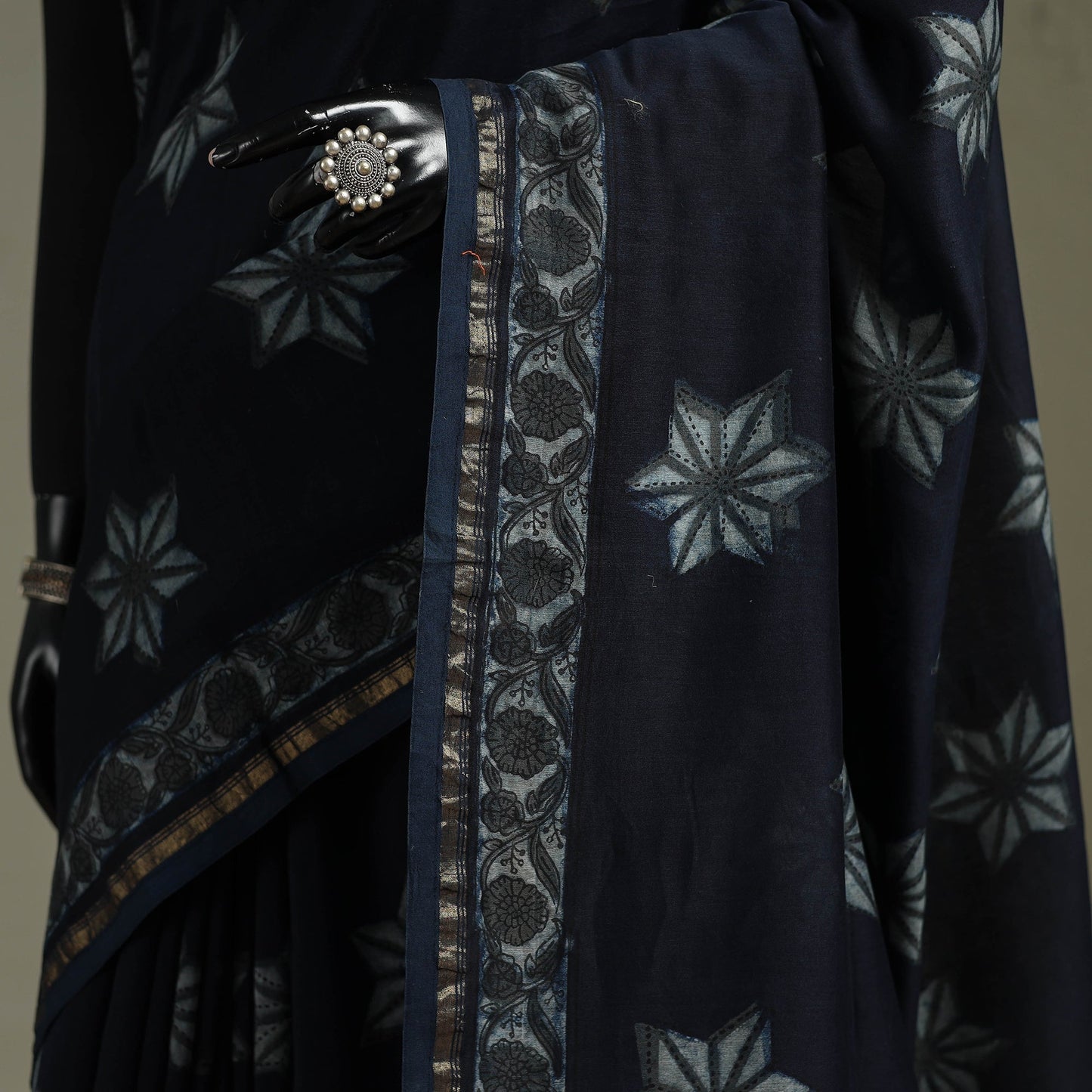 Hand block print natural dyed chanderi silk akola saree 17