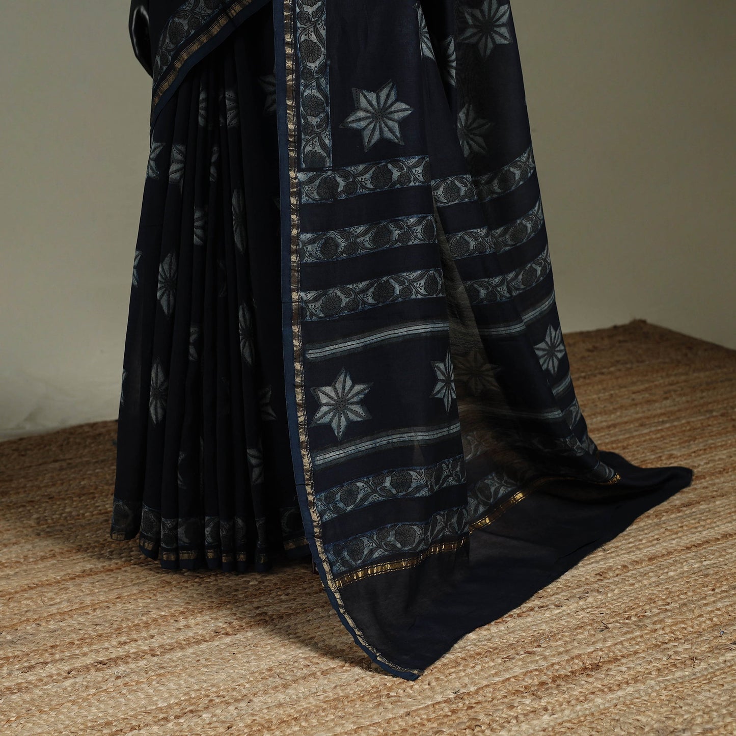 Hand block print natural dyed chanderi silk akola saree 17