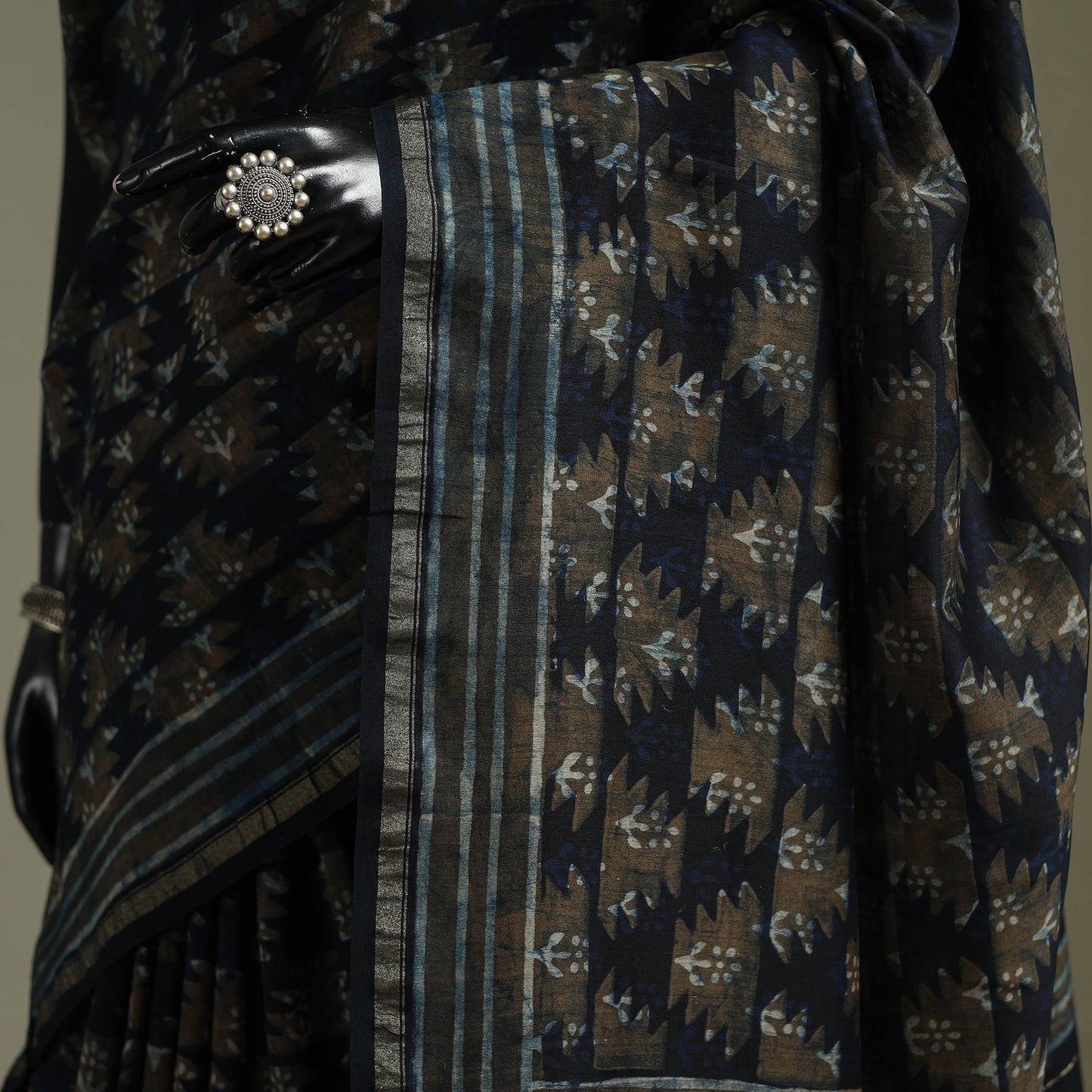 Hand block print natural dyed chanderi silk akola saree 33