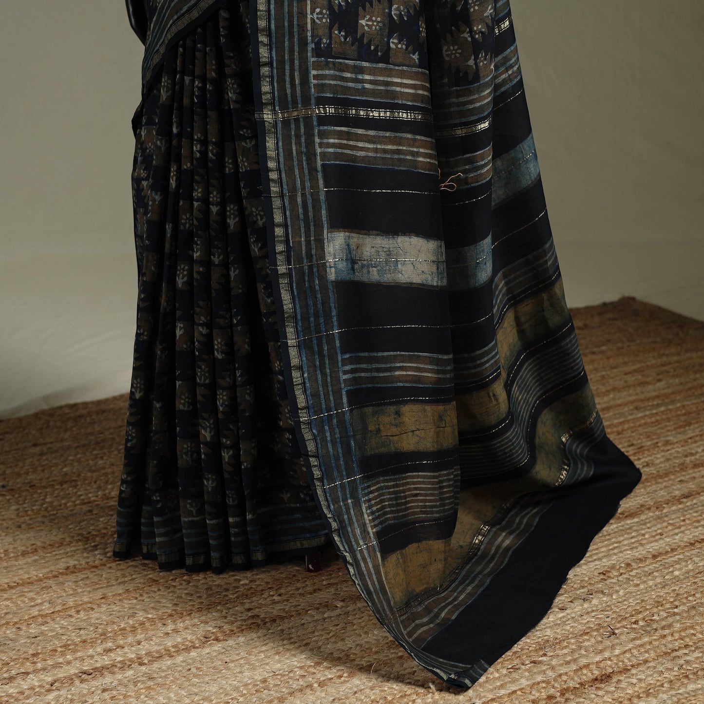 Hand block print natural dyed chanderi silk akola saree 33