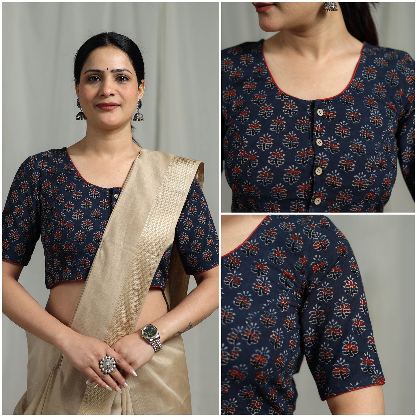Hand natural dyed cotton readymade blouse 05 - handcrafted