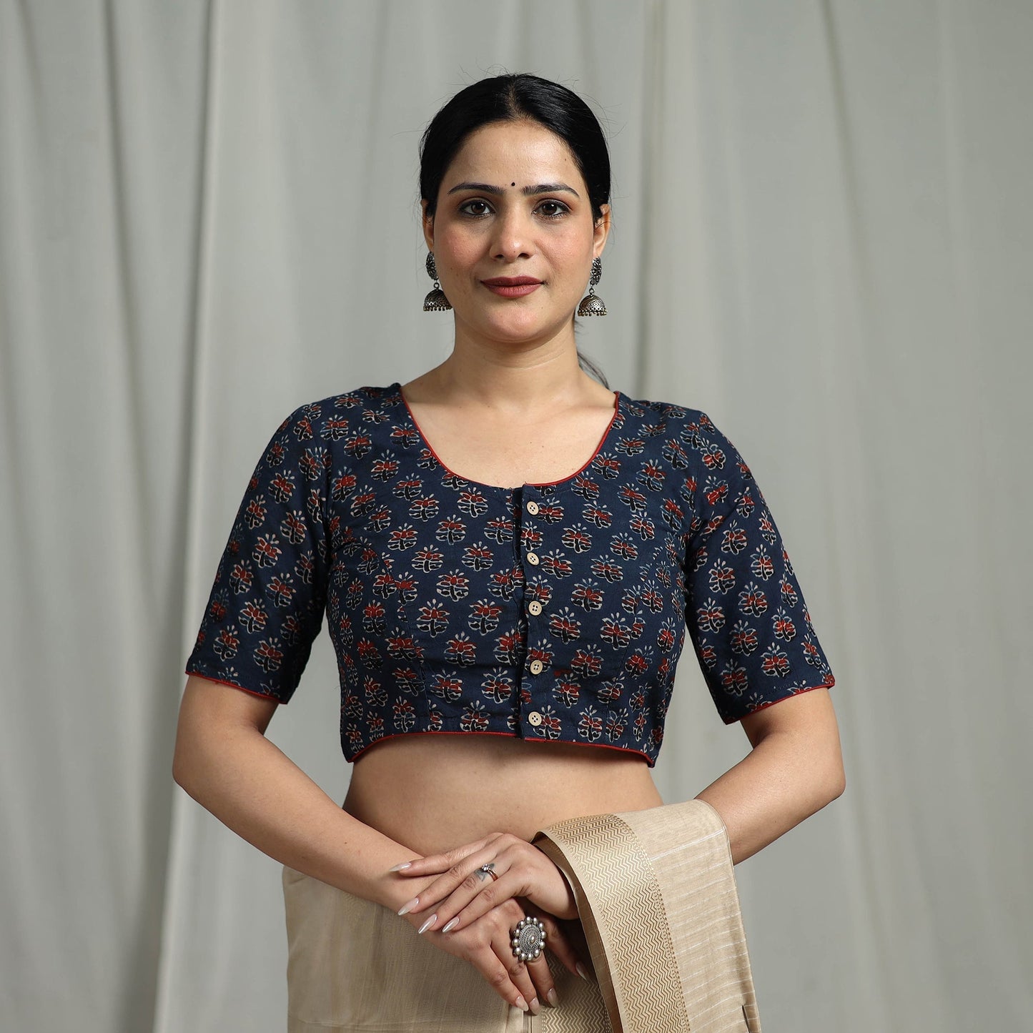 Hand natural dyed cotton readymade blouse 05 - handcrafted