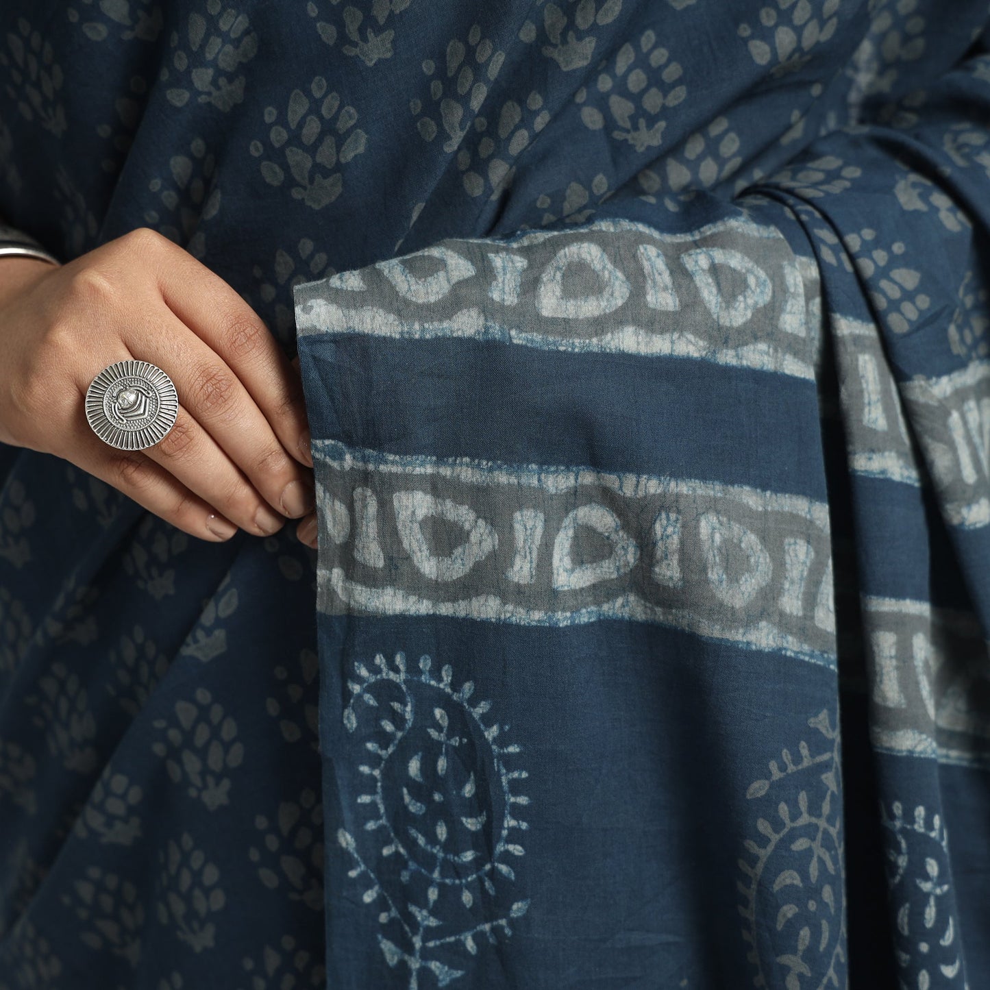 Akola Hand Block Printed Cotton Saree