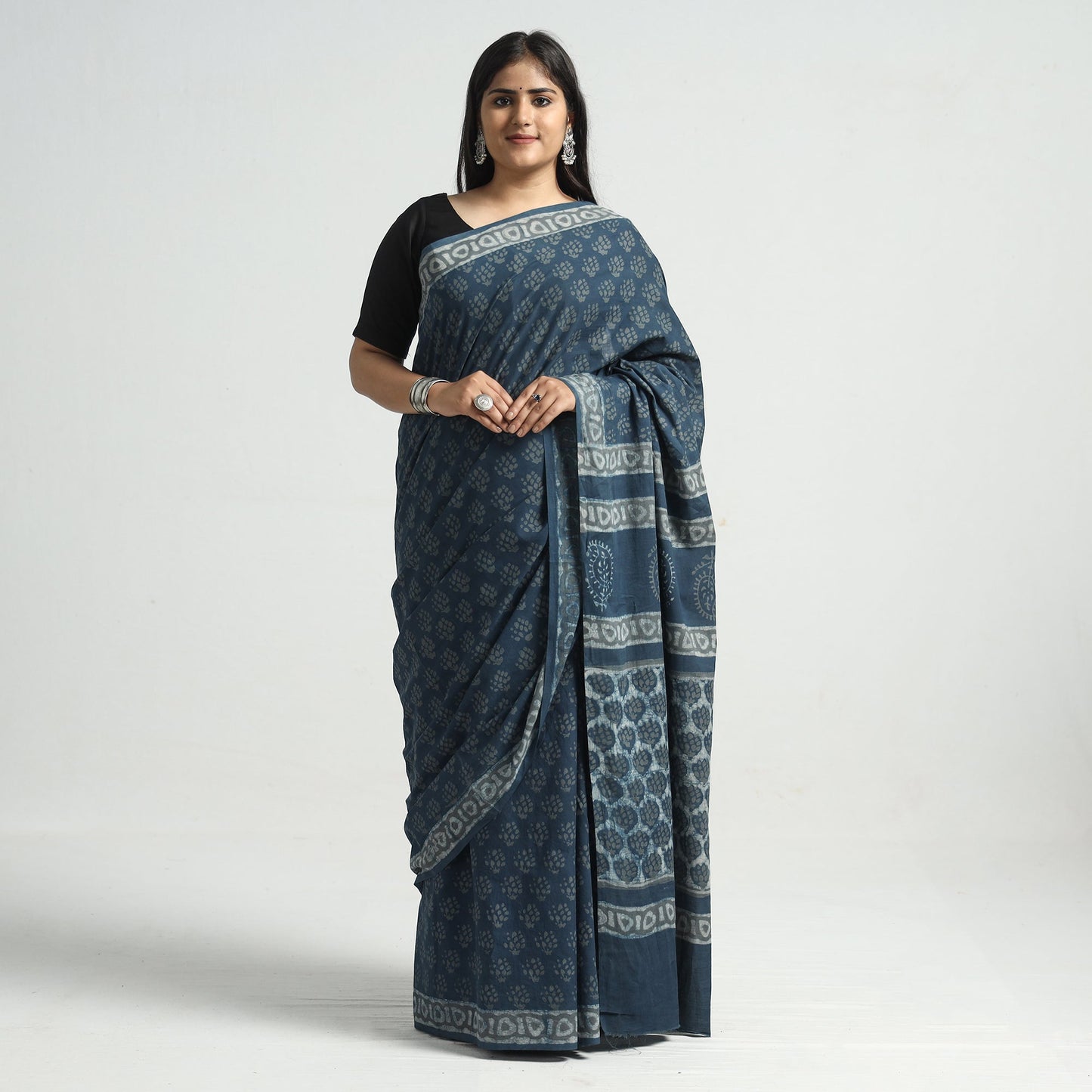 Akola Hand Block Printed Cotton Saree