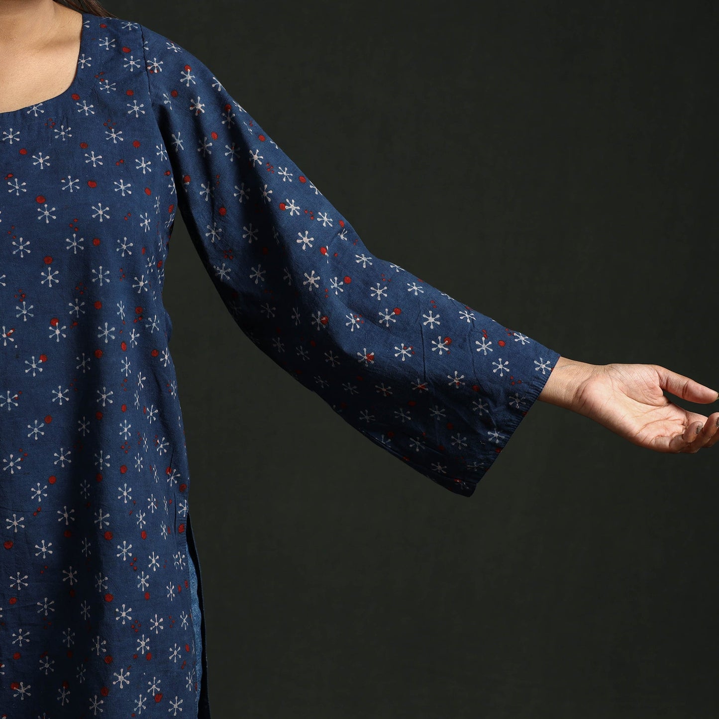 Hand block print natural dyed cotton short ajrakh kurta