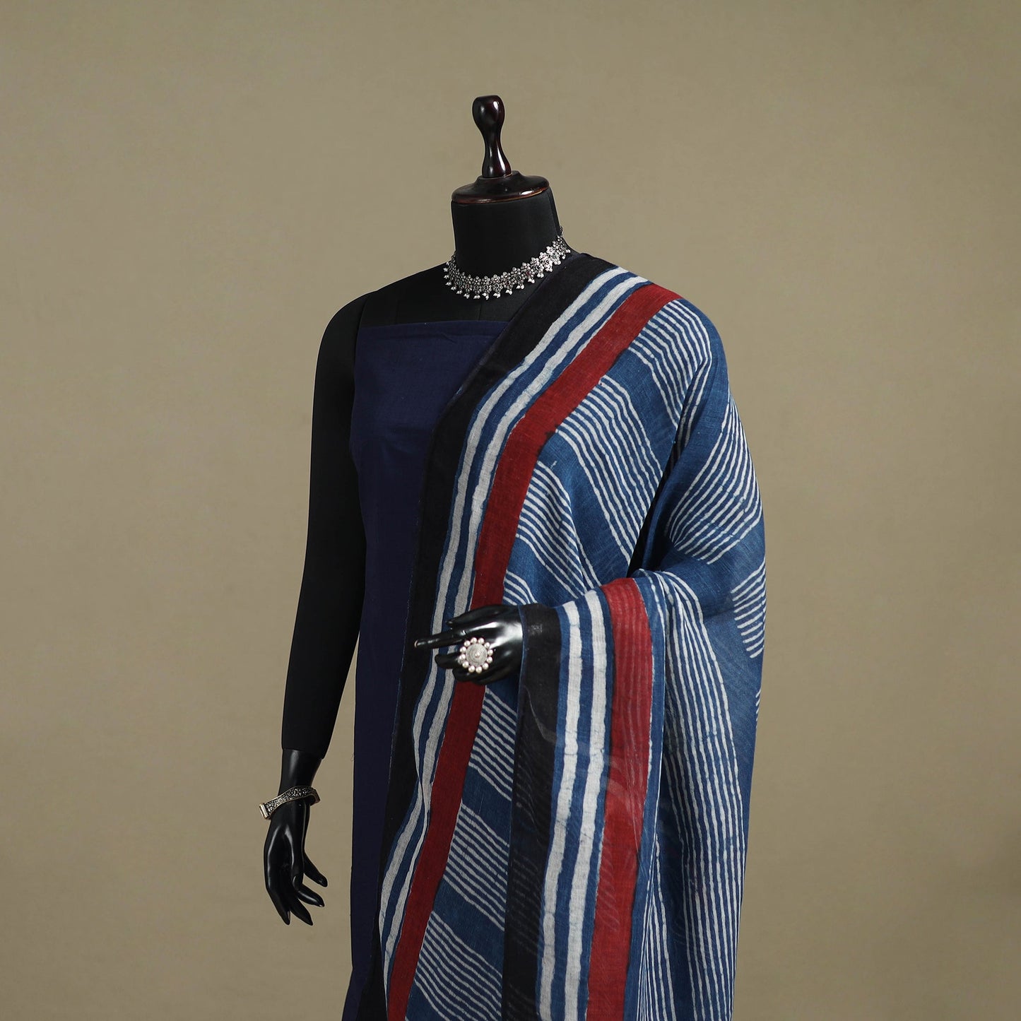 Hand natural dyed linen dupatta with tassels 14