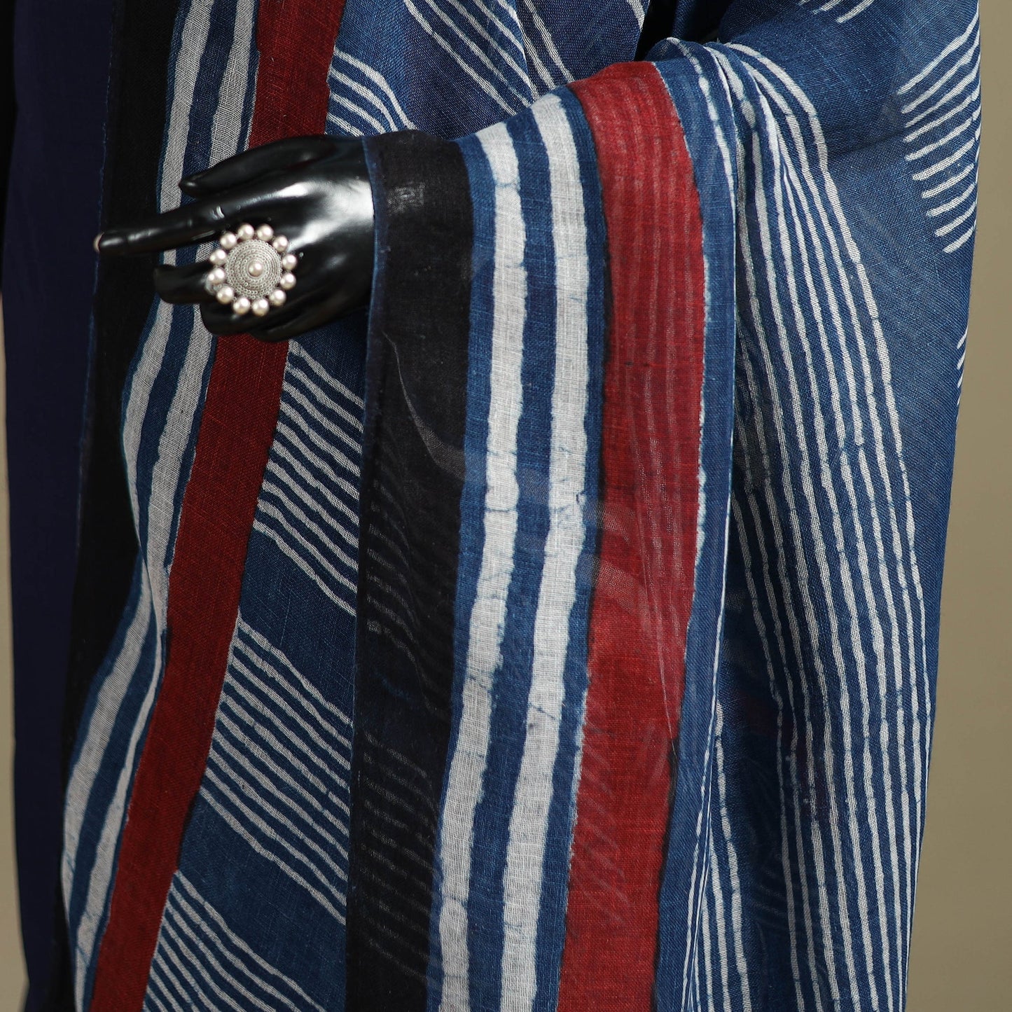 Hand natural dyed linen dupatta with tassels 14