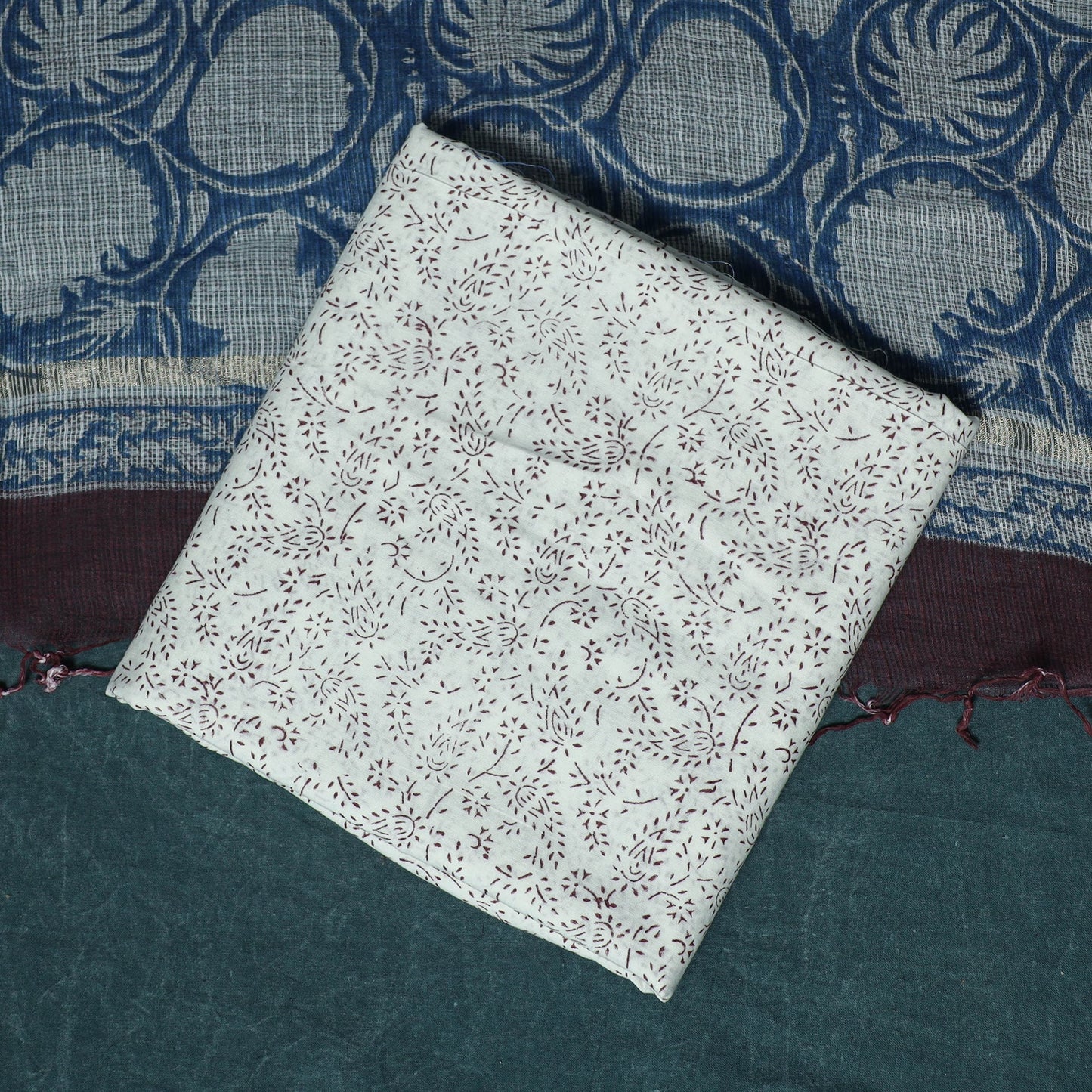 Hand block print sanganeri cotton 3pc unstitched dress