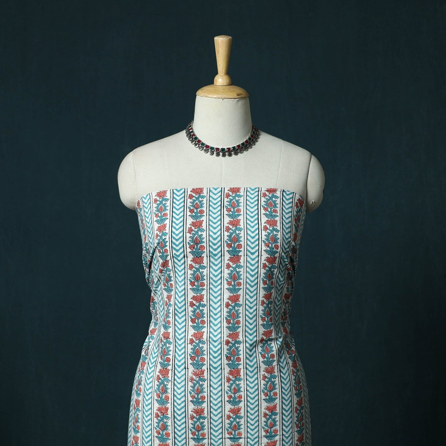 Hand block print sanganeri cotton 3pc unstitched dress