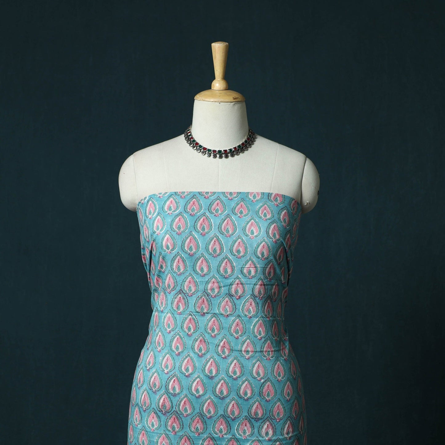 Hand block print sanganeri cotton 3pc unstitched dress