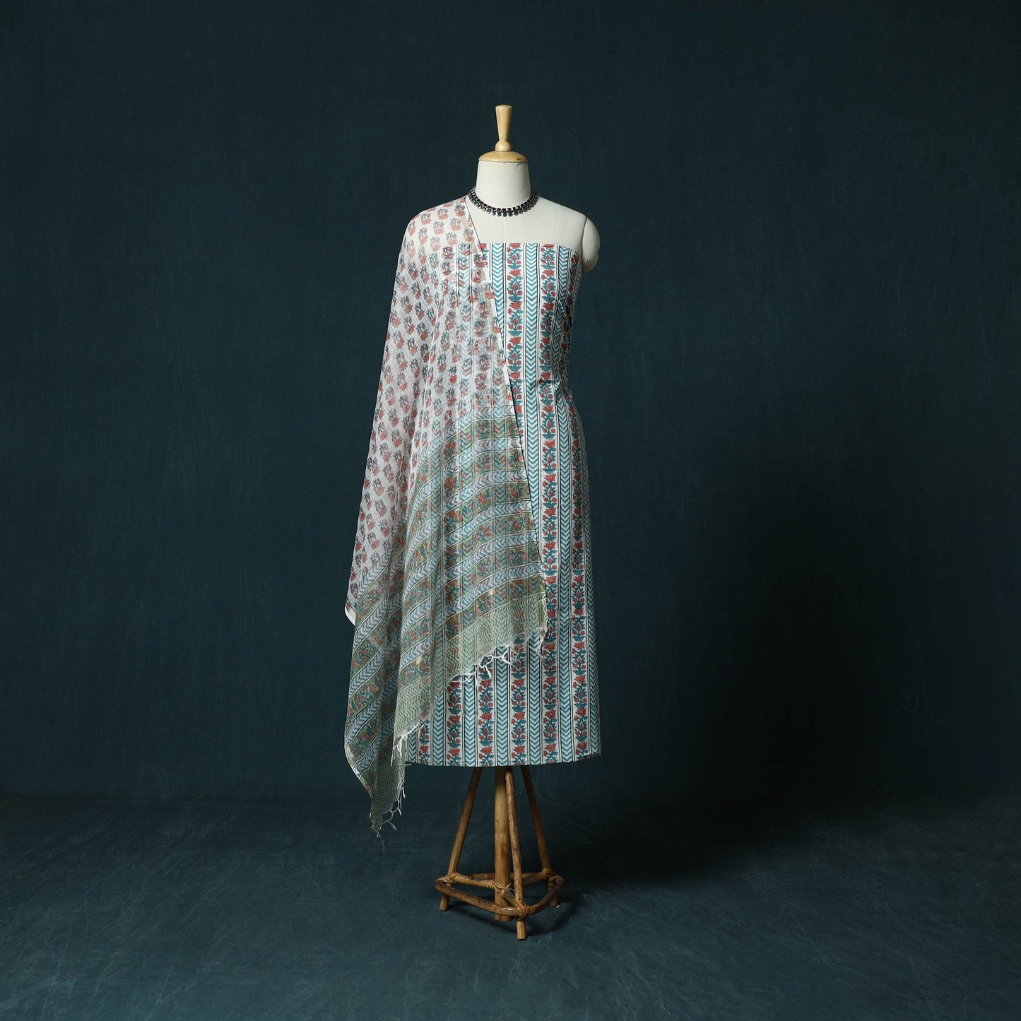 Hand block print sanganeri cotton 3pc unstitched dress