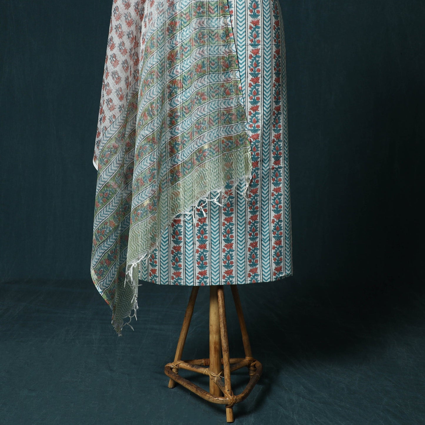 Hand block print sanganeri cotton 3pc unstitched dress
