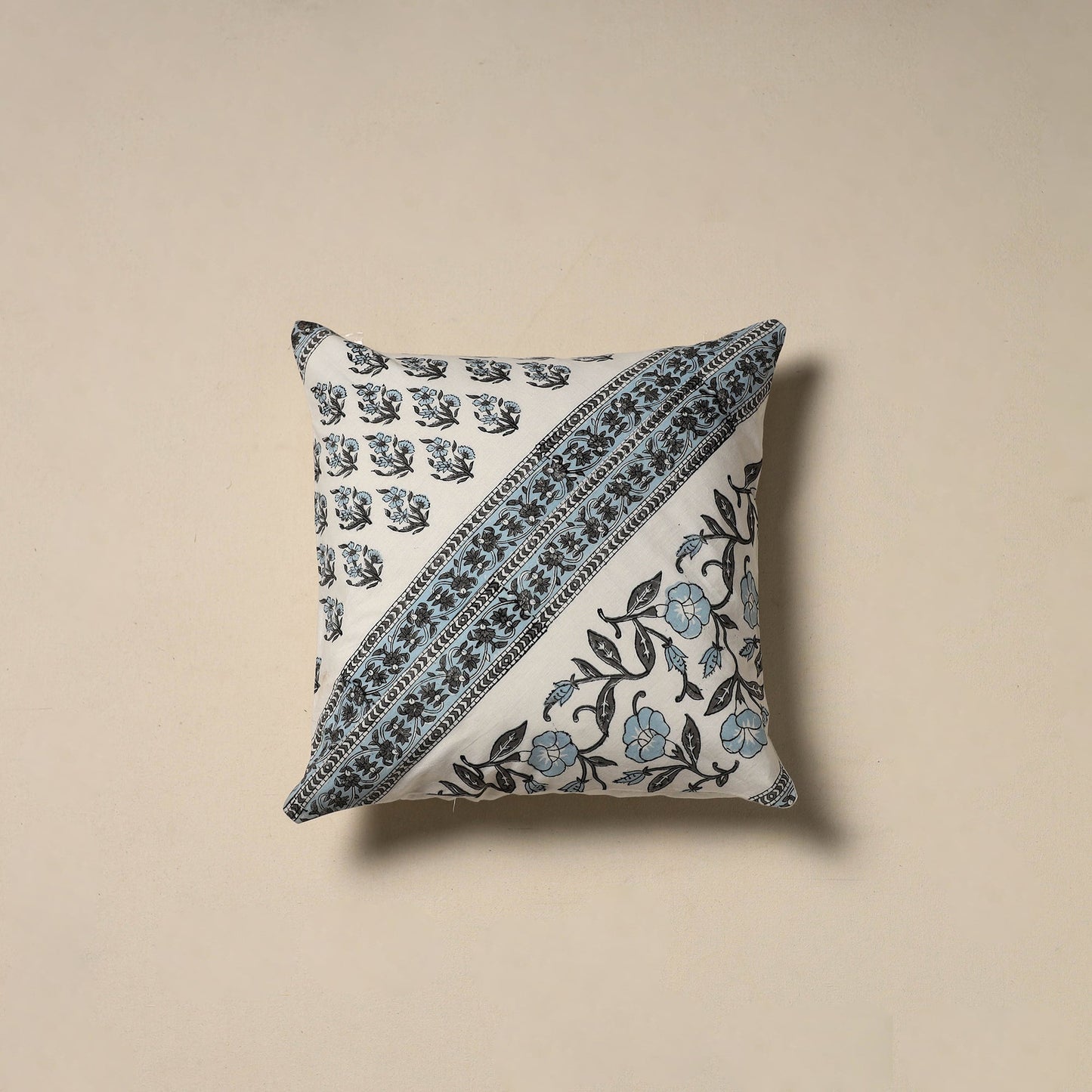 Hand sanganeri floral cushion cover 08 - handcrafted