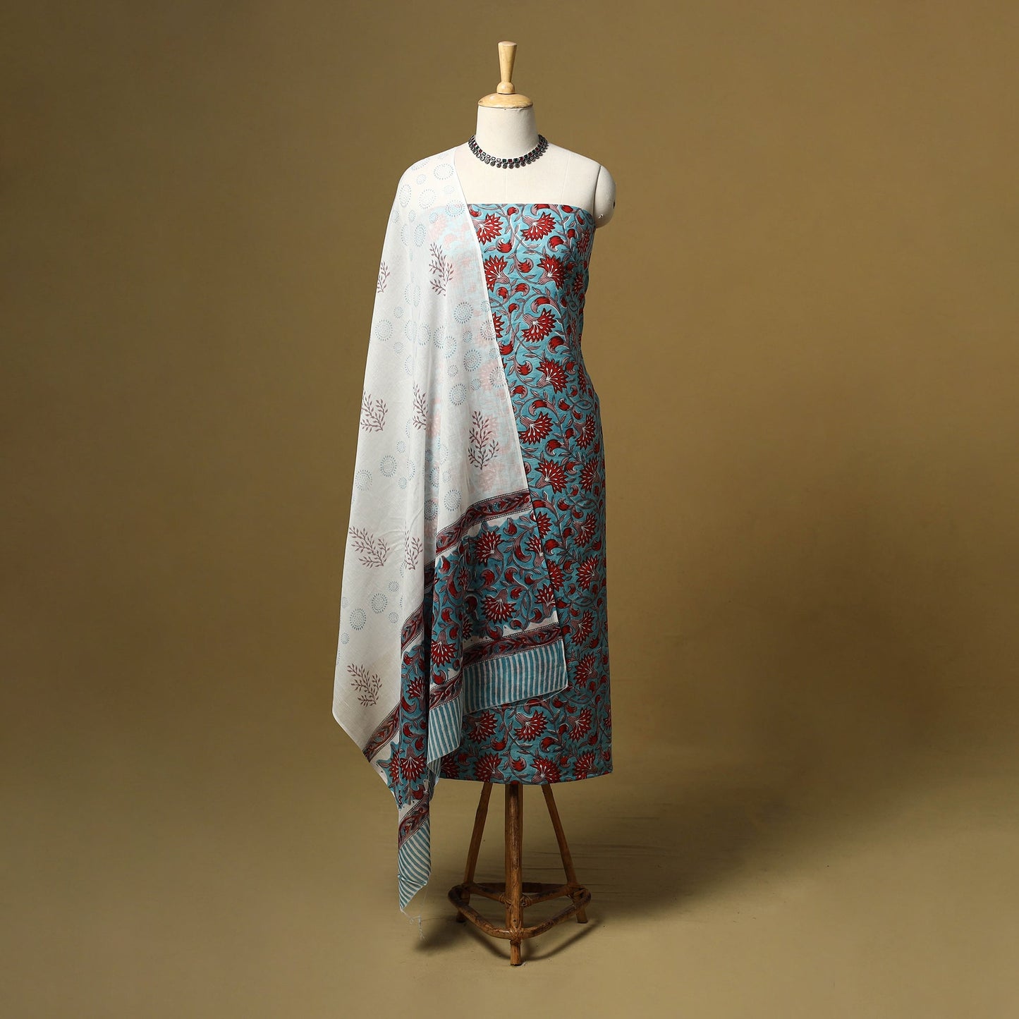Hand sanganeri cotton 3pc unstitched dress material 12