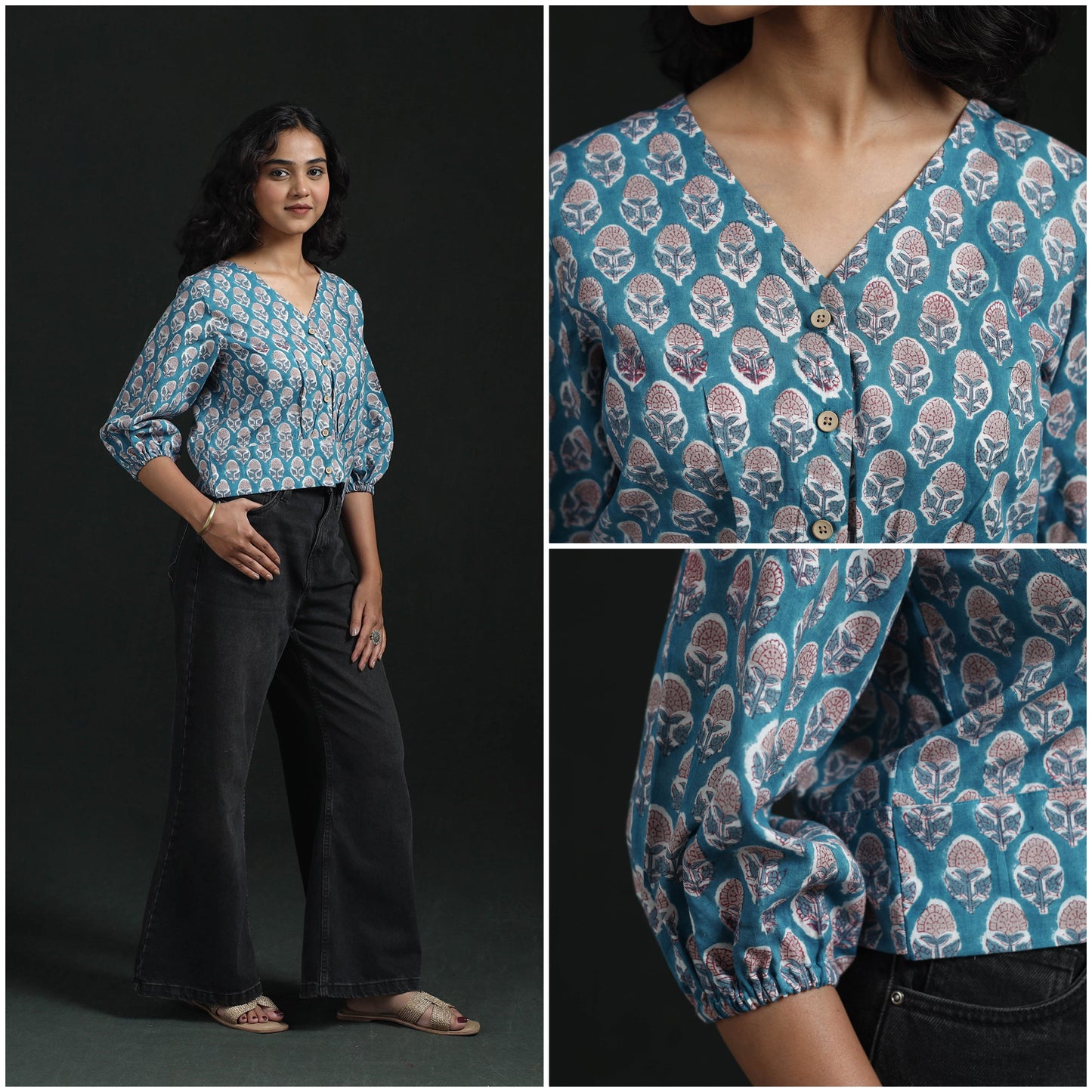 Hand block sanganeri print cotton floral crop top 05