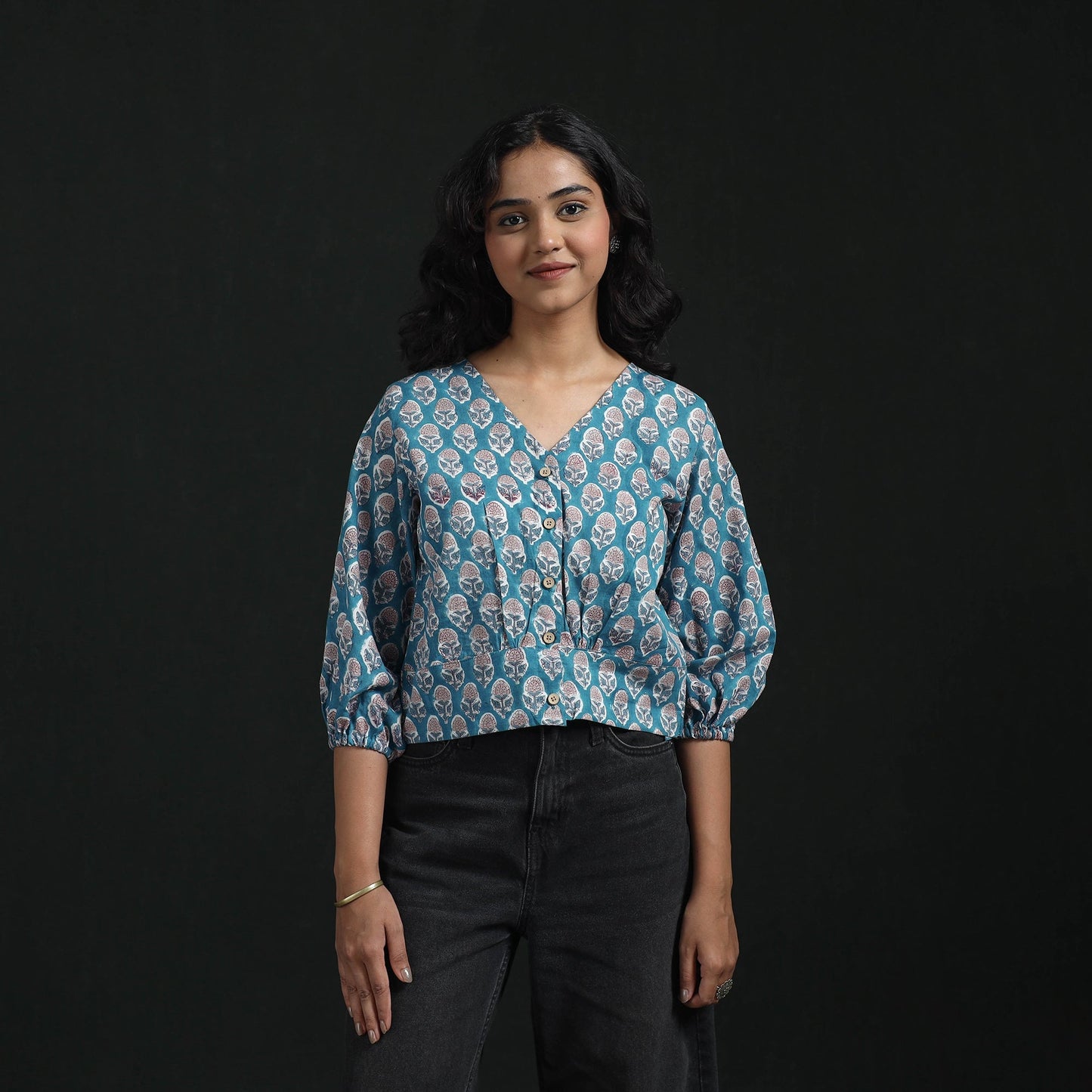 Hand block sanganeri print cotton floral crop top 05