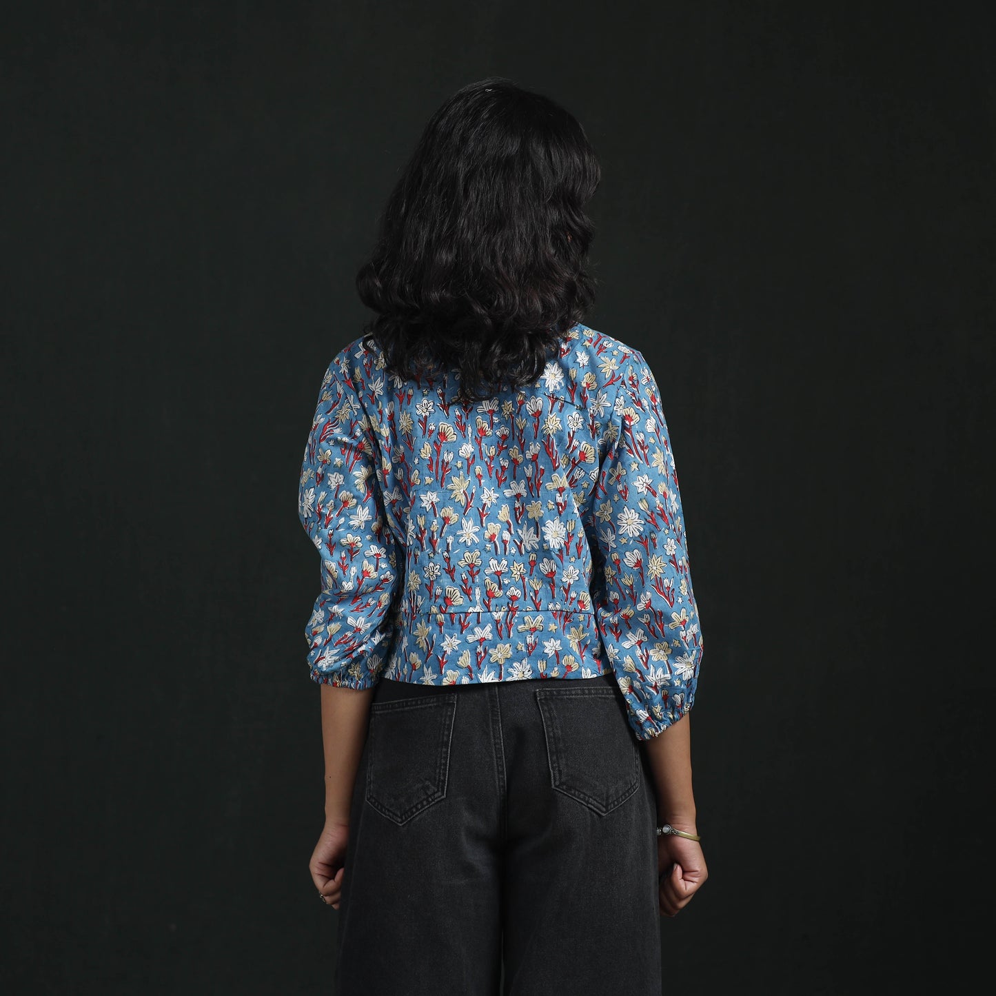 Hand block sanganeri print cotton floral crop top 06