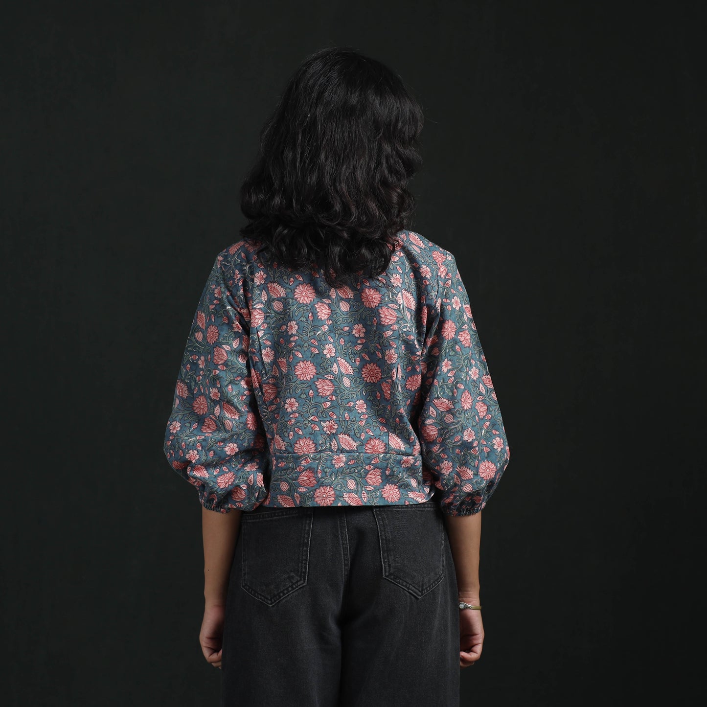 Hand block sanganeri print cotton floral crop top 08