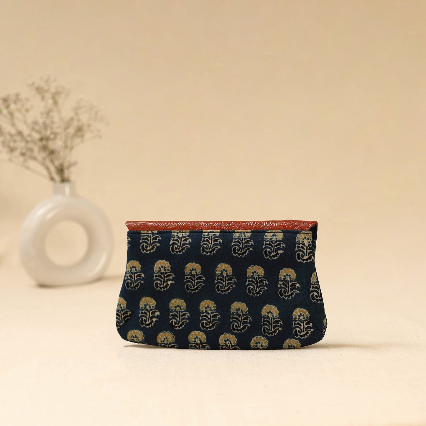 Hand clutch with embossed leather flap 05 - handcrafted