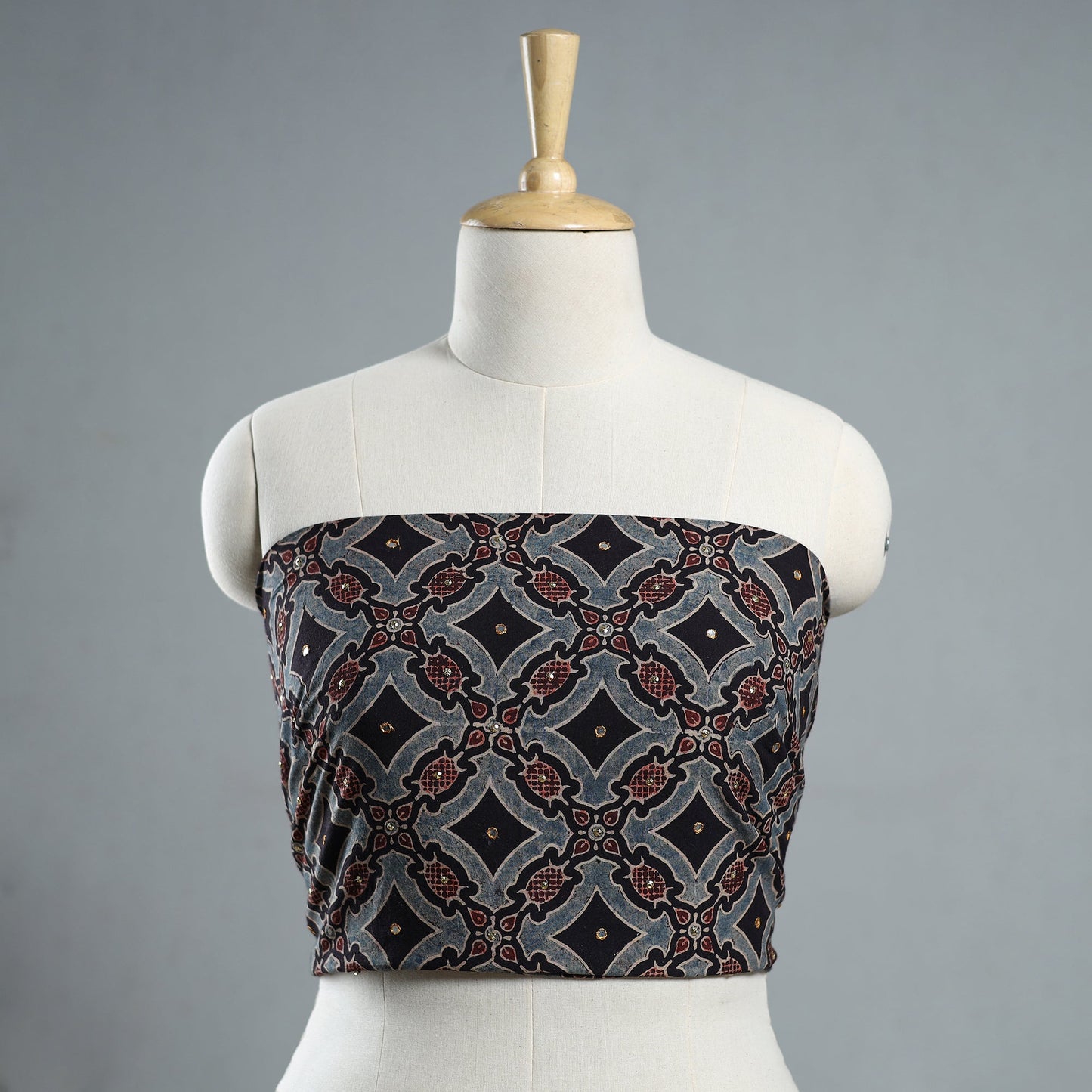 Buy Blue Hand Embroidered Ajrakh Cotton Blouse Piece 03
