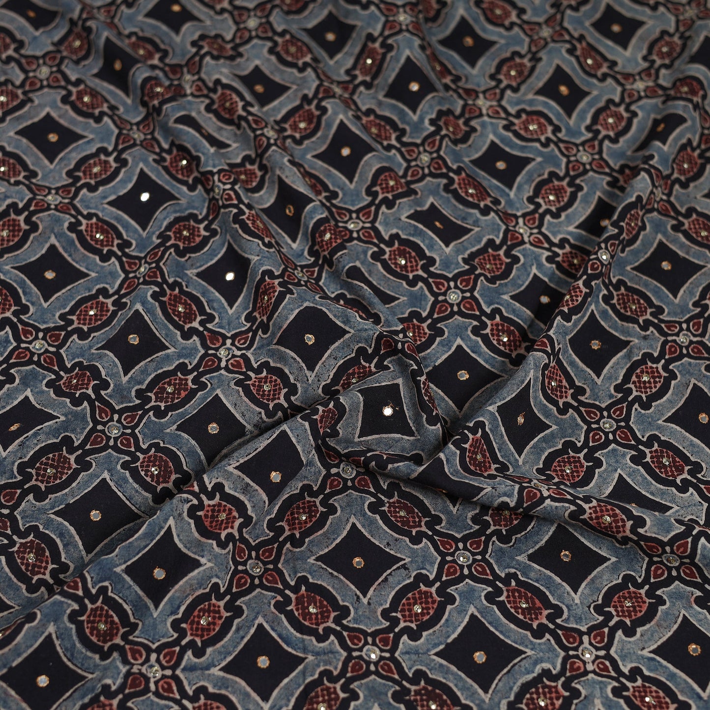 Buy Blue Hand Embroidered Ajrakh Cotton Blouse Piece 03