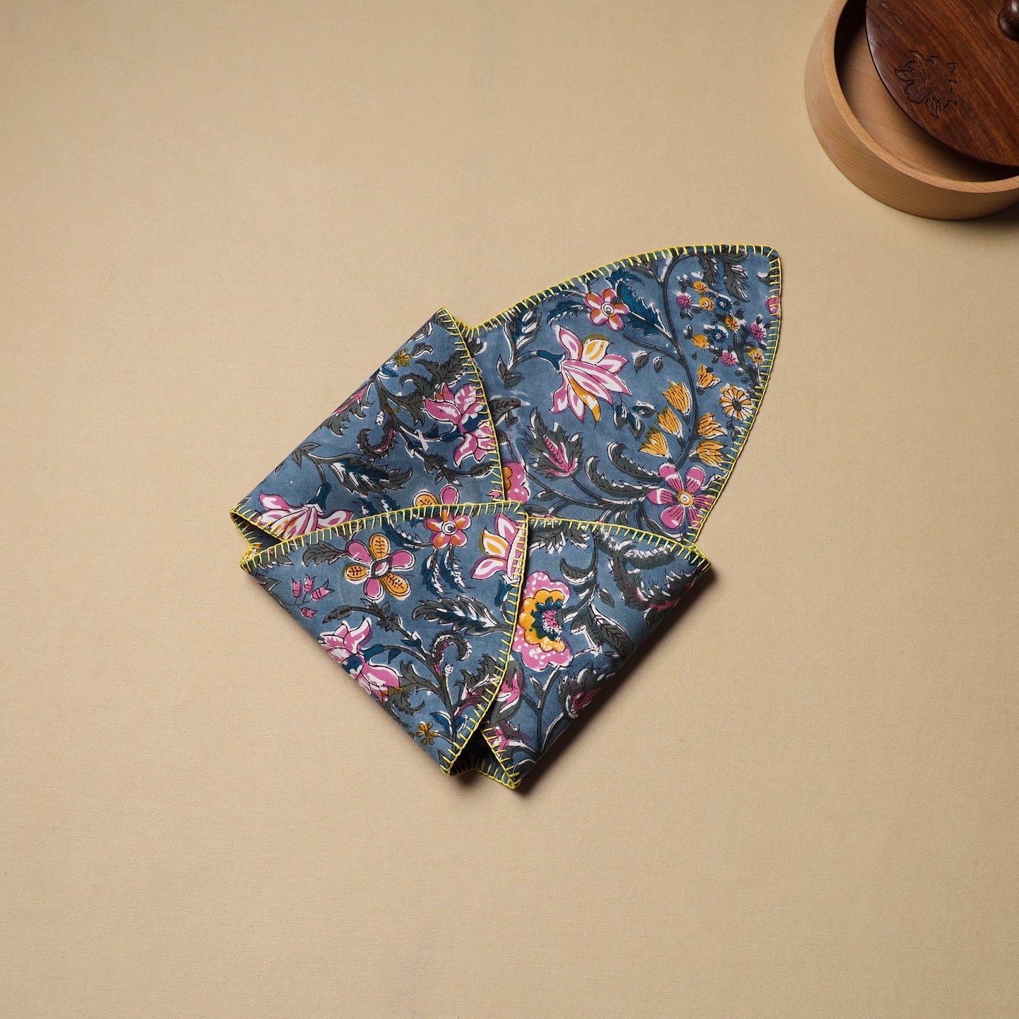 Blue Hand Embroidered Cotton Roti Napkin