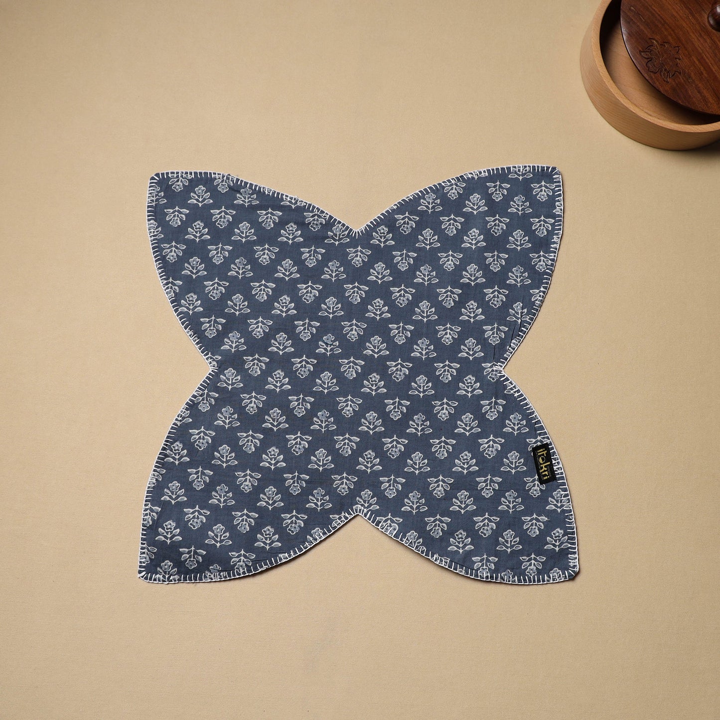 Blue Hand Embroidered Cotton Roti Napkin