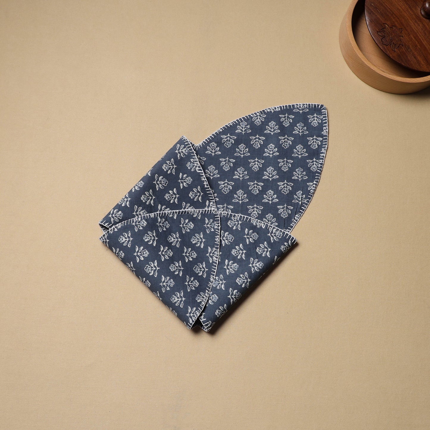 Blue Hand Embroidered Cotton Roti Napkin