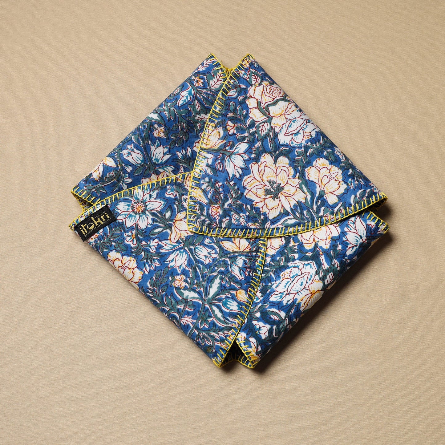 Blue Hand Embroidered Cotton Roti Napkin