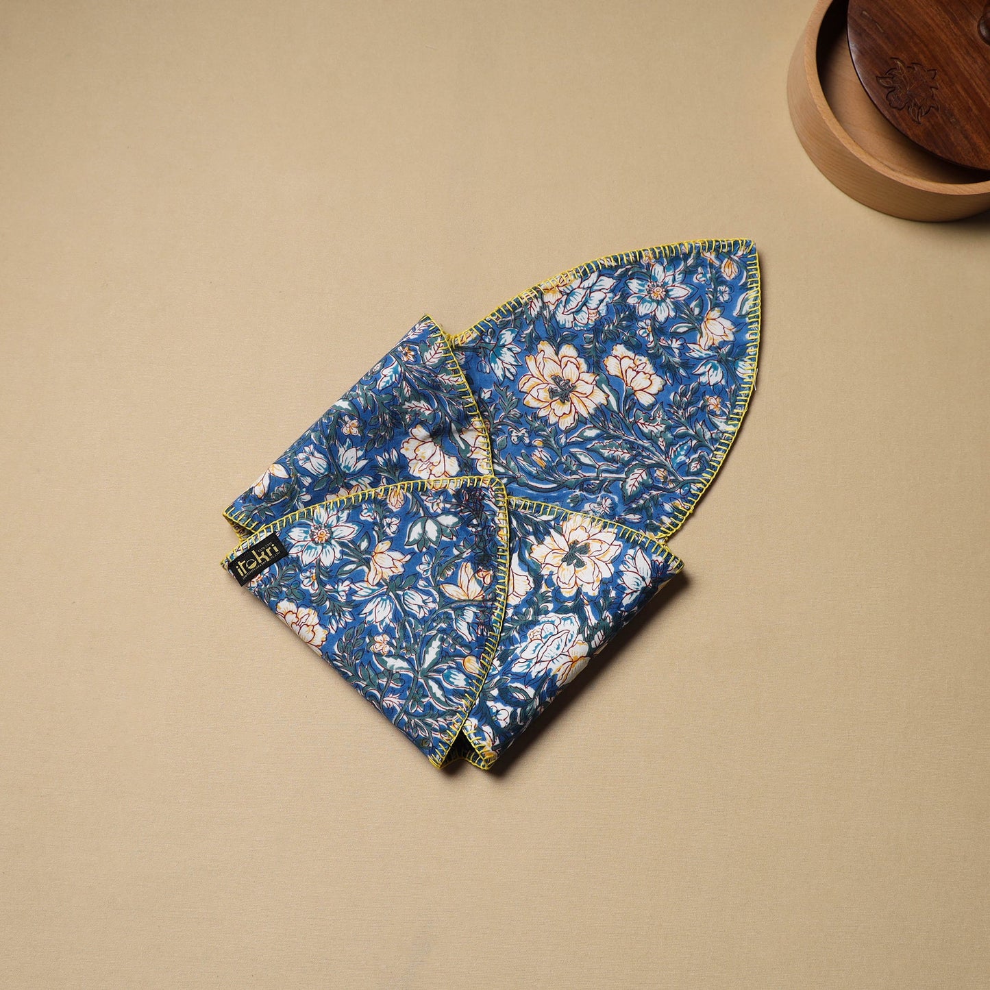 Blue Hand Embroidered Cotton Roti Napkin