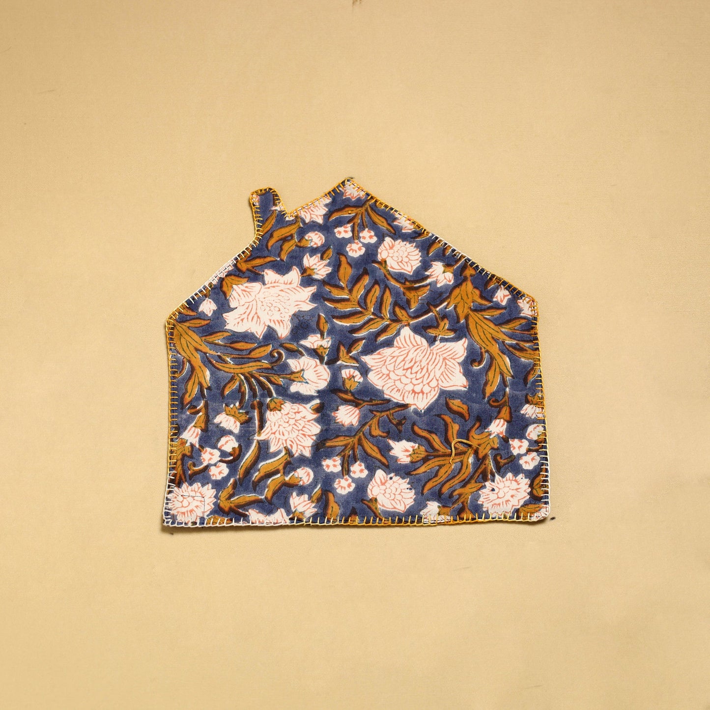 Blue Hand Embroidered Floral Pot Holder with Pocket
