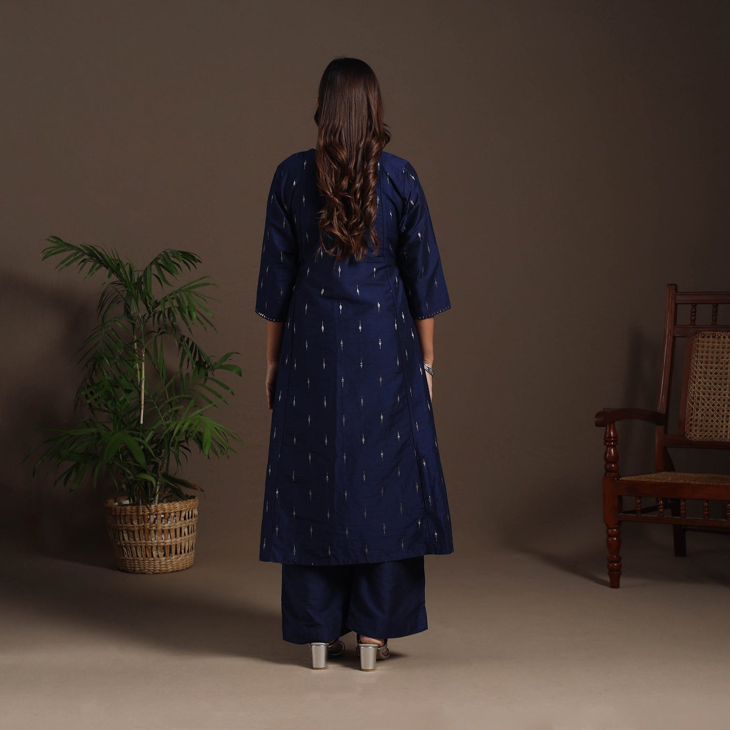 Blue - hand embroidered a-line buti work spun dupion silk