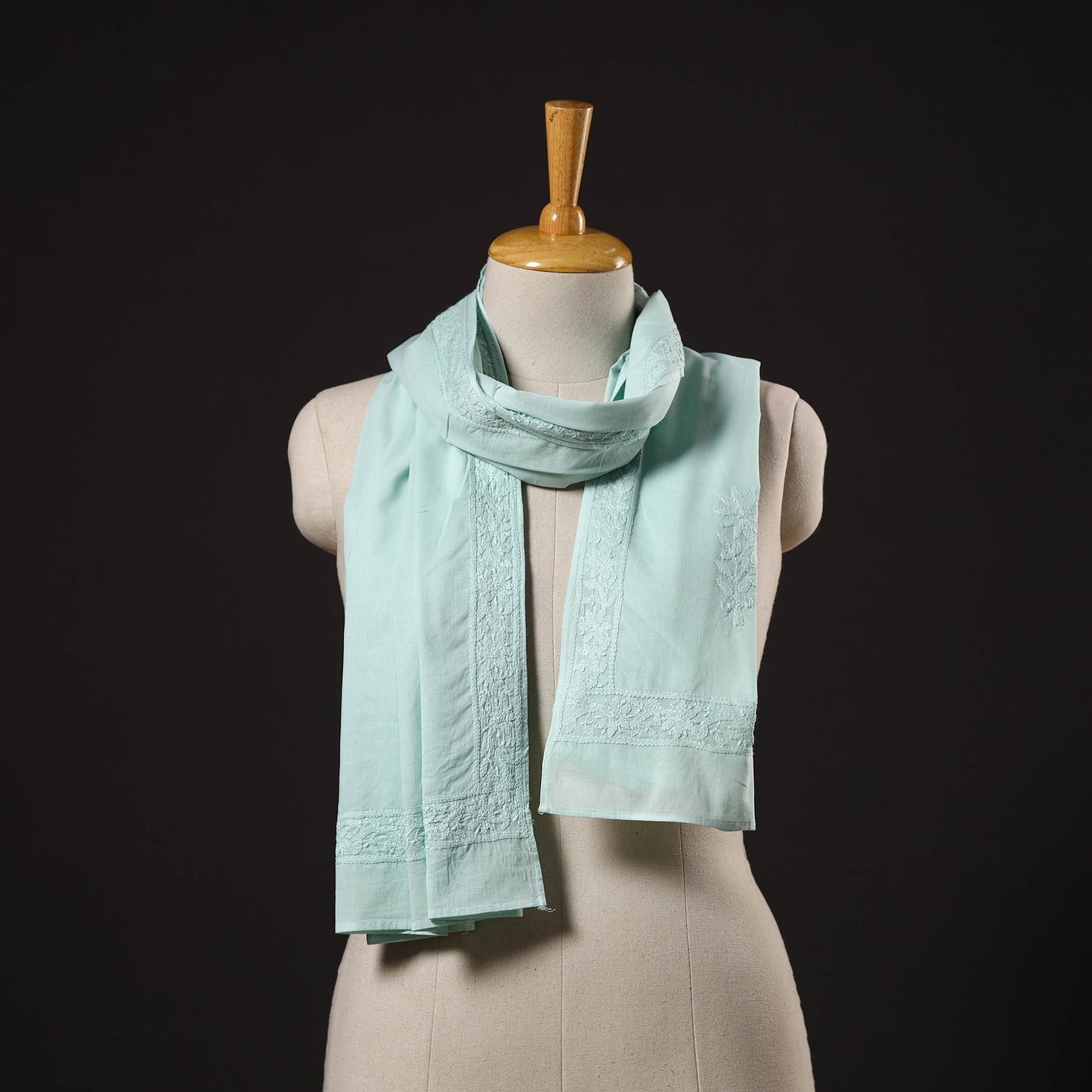 Buy Blue Hand Embroidered Lucknow Chikankari Cotton Stole