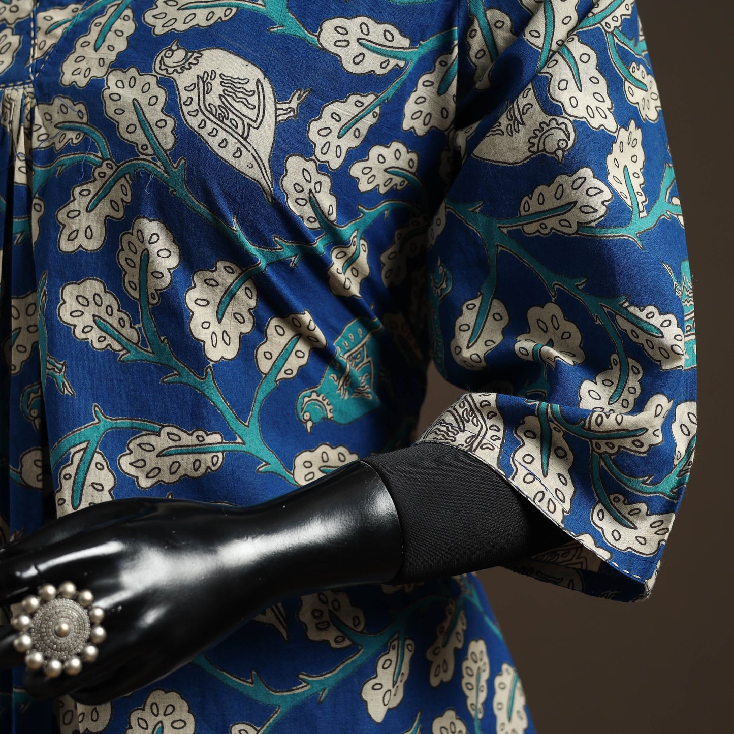 Hand embroidered printed cotton a-line kalamkari kurta