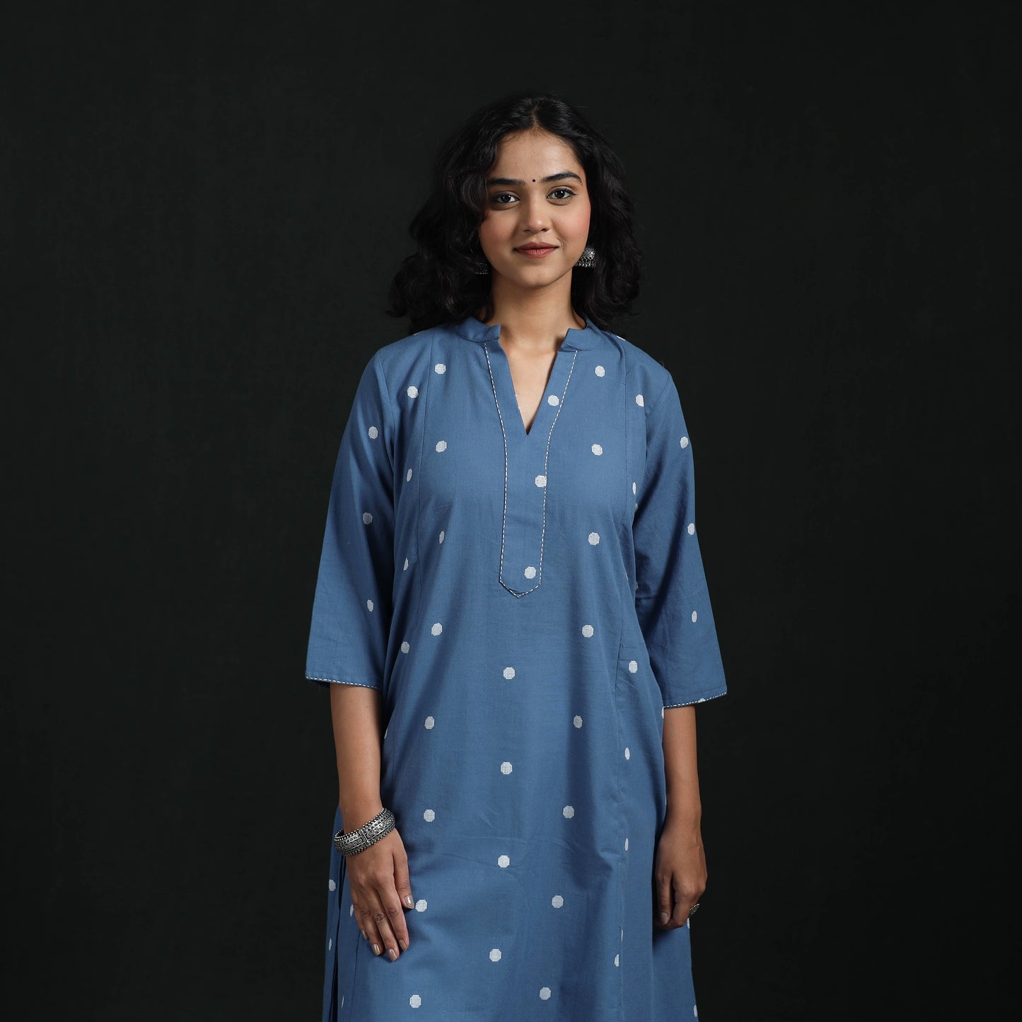 Hand embroidery a-line cotton jacquard kurta for women 14