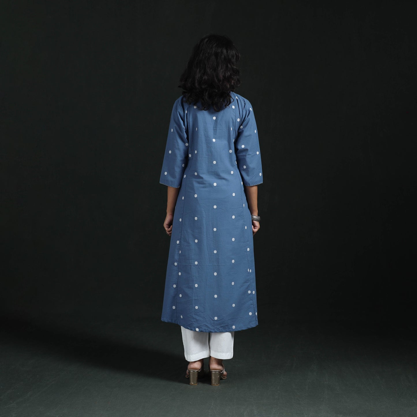 Hand embroidery a-line cotton jacquard kurta for women 14