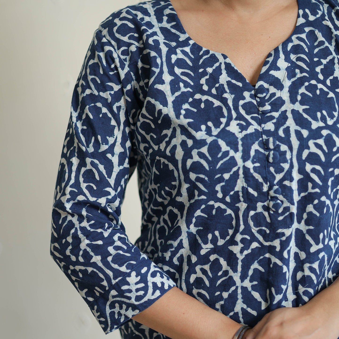 Indigo Bagru Hand Block Print Kurta, Palazzo & Dupatta Set