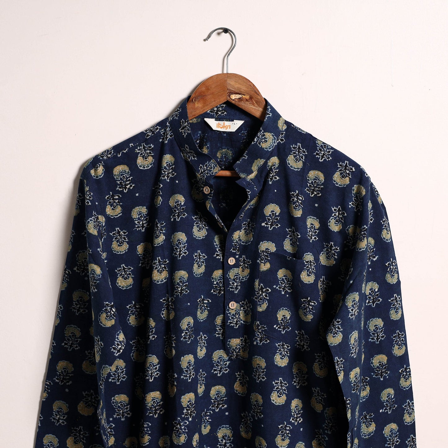 Hand natural dyed cotton short kurta for men 10