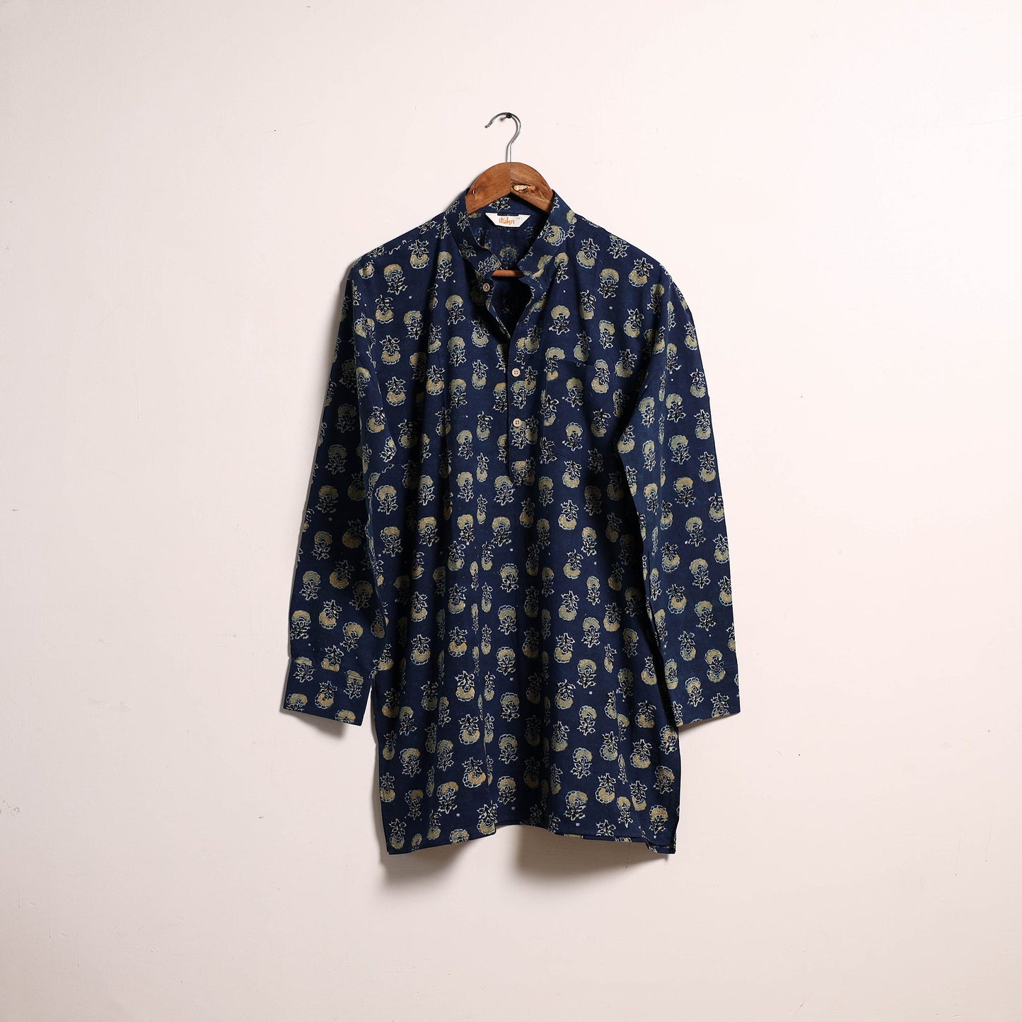 Hand natural dyed cotton short kurta for men 10