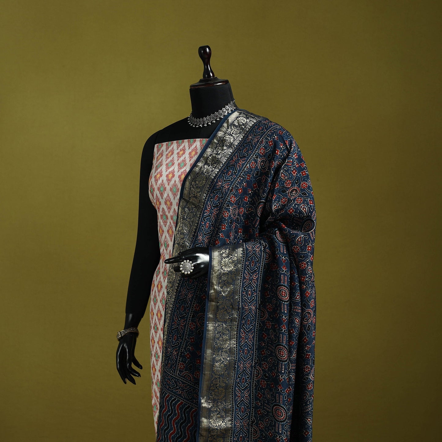 Hand natural dyed dola silk zari border dupatta