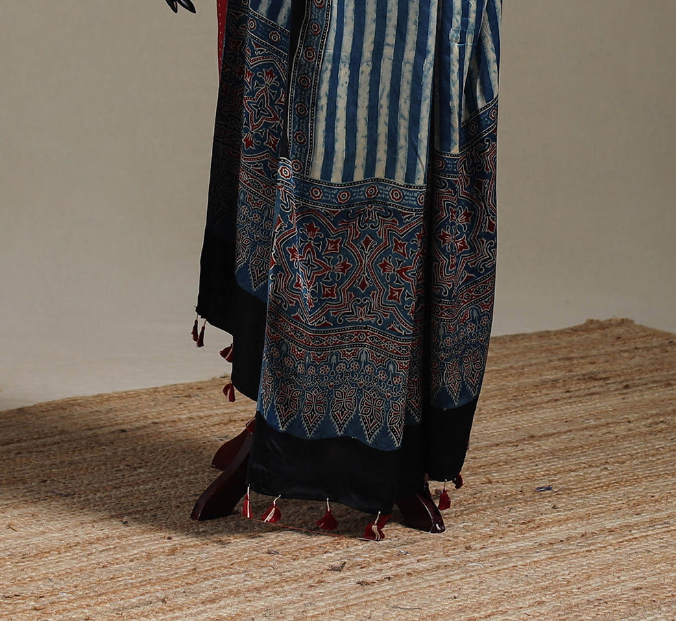 Hand natural dyed modal silk dupatta with tassels 21