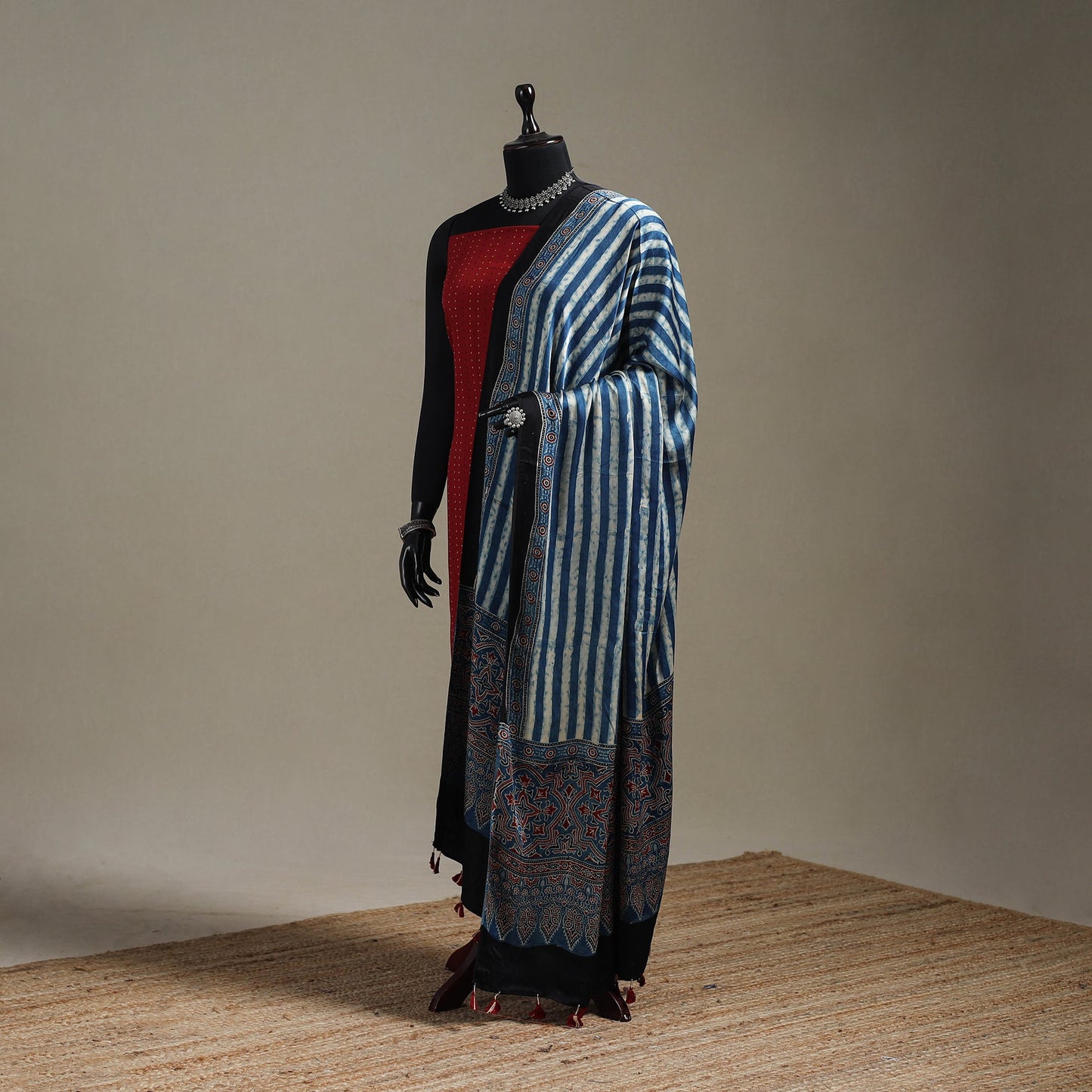 Hand natural dyed modal silk dupatta with tassels 21