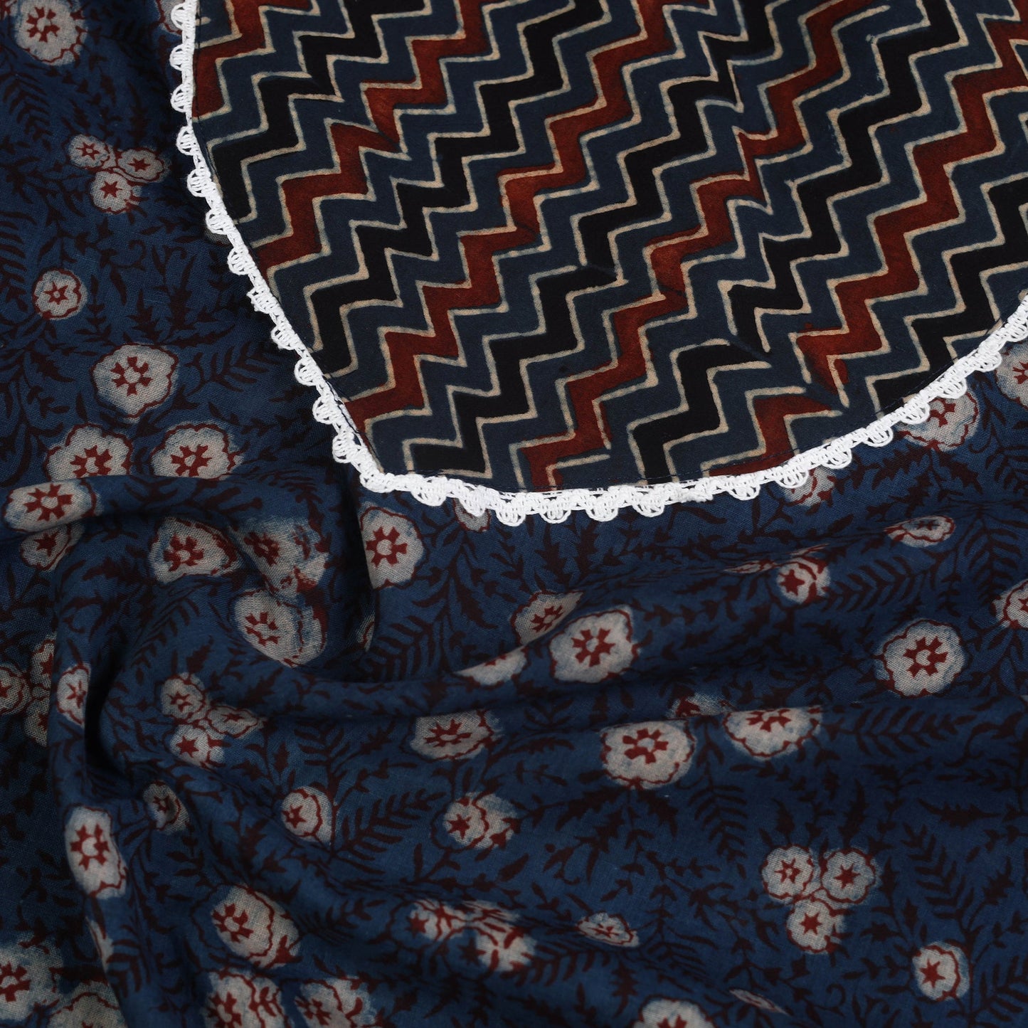 Buy Blue Hand Block Print Patchwork Cotton Kurta Material