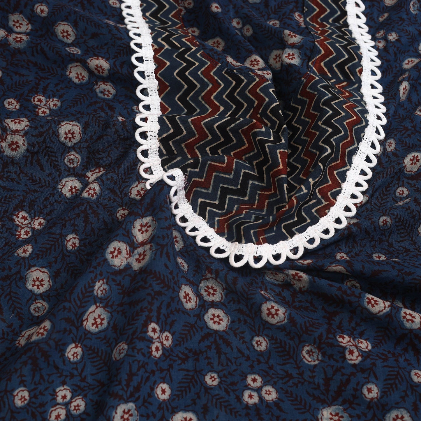 Blue Hand Block Print Patchwork Cotton Kurta Material