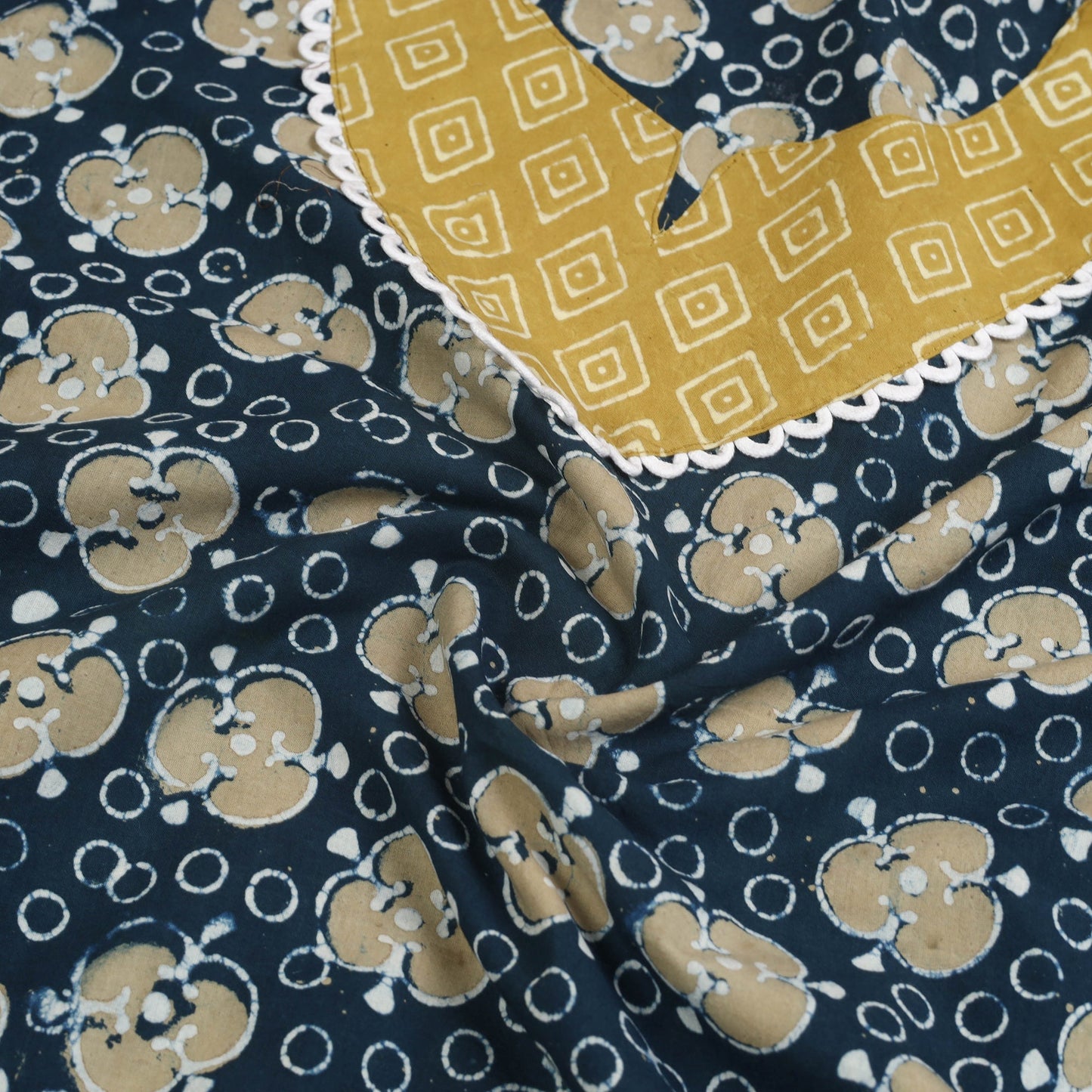Blue Hand Block Print Patchwork Cotton Kurta Material