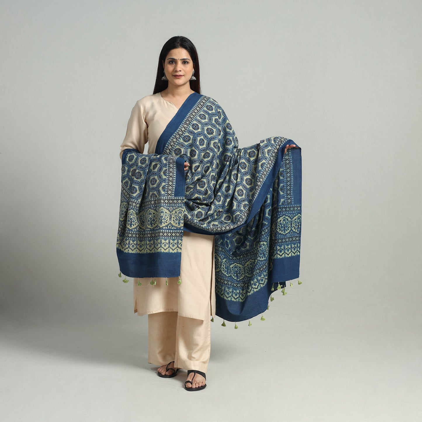 Hand Block Printed Mul Cotton Ajrakh Dupatta