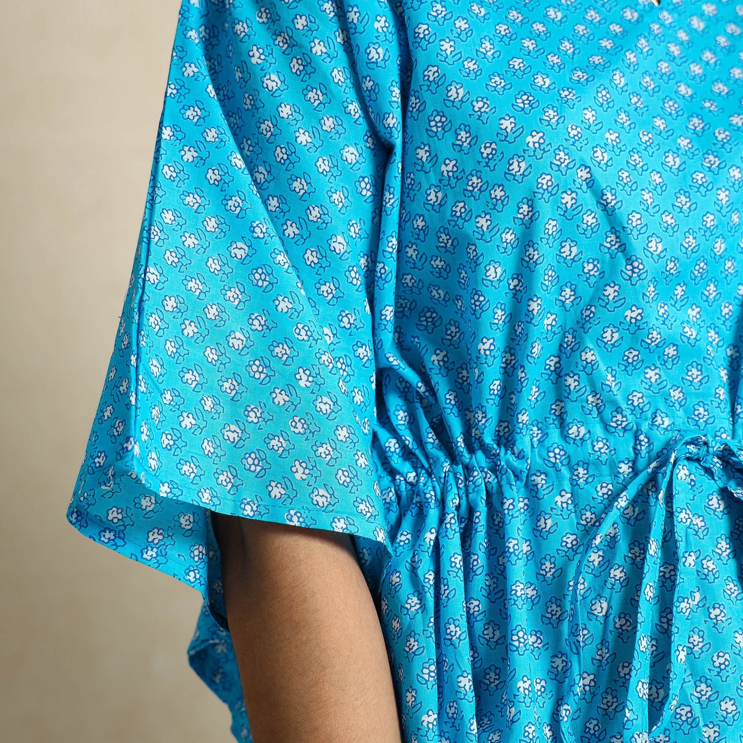 Hand Block Printed Cotton Kaftan & Pyjama Night Suit Set